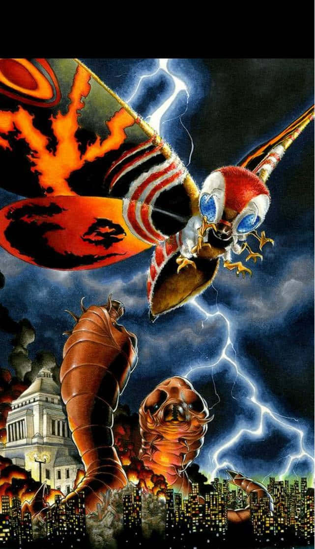 Mothra, fiery wings, glowing eyes, SD Phone Wallpaper