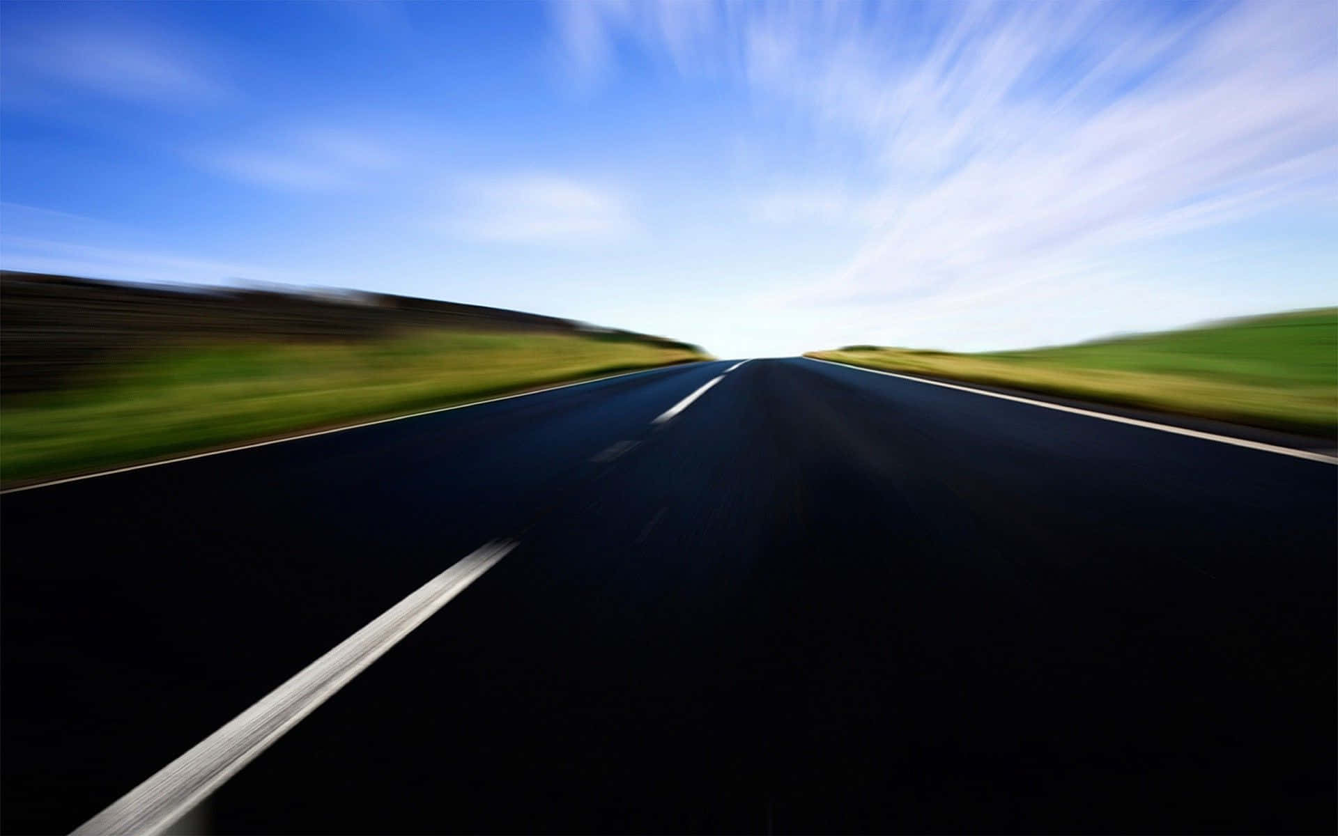 motion blur, asphalt road, green hills, Full HD Desktop Wallpaper