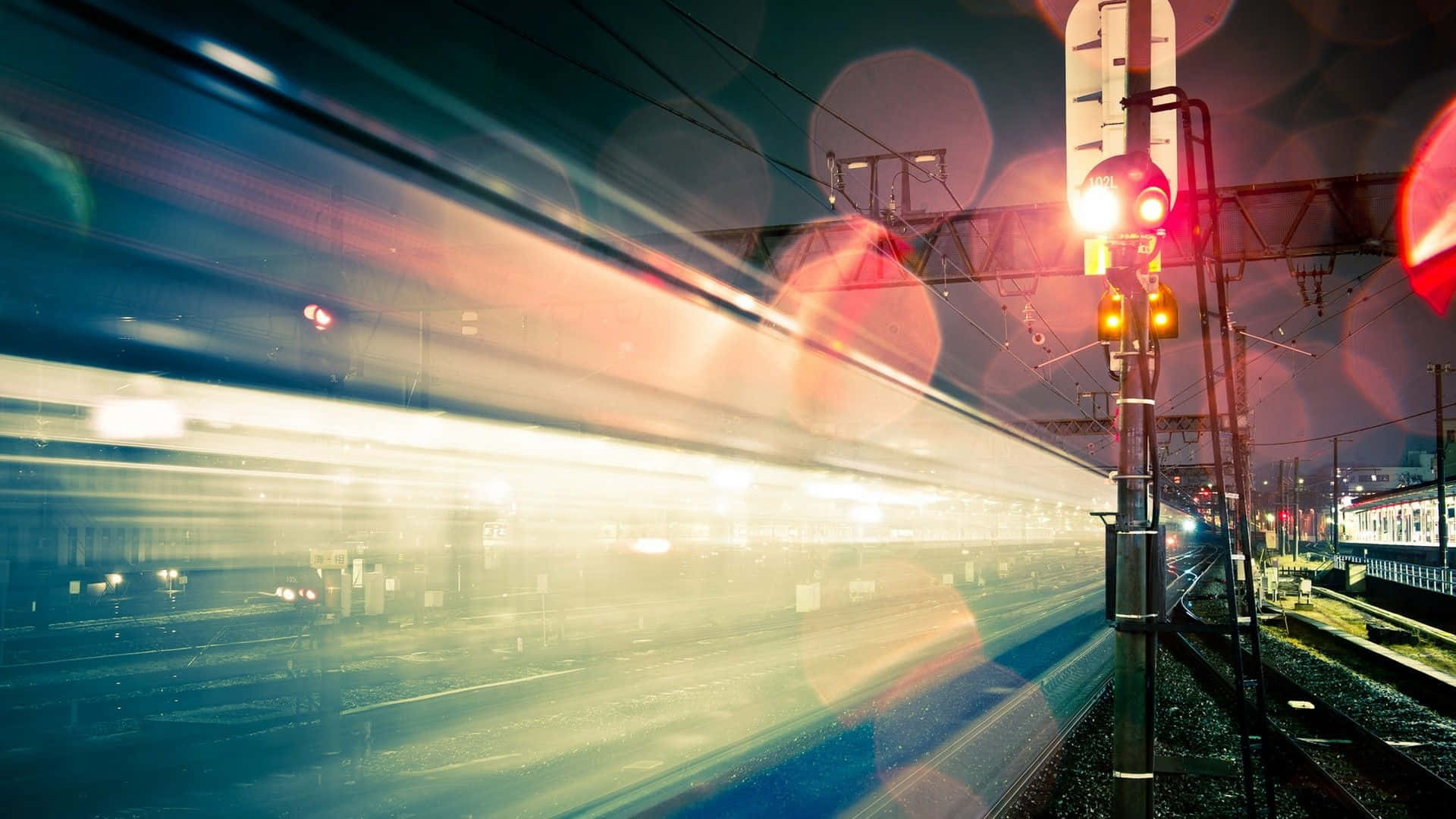high-speed train, night, glowing lights, Full HD Desktop Wallpaper