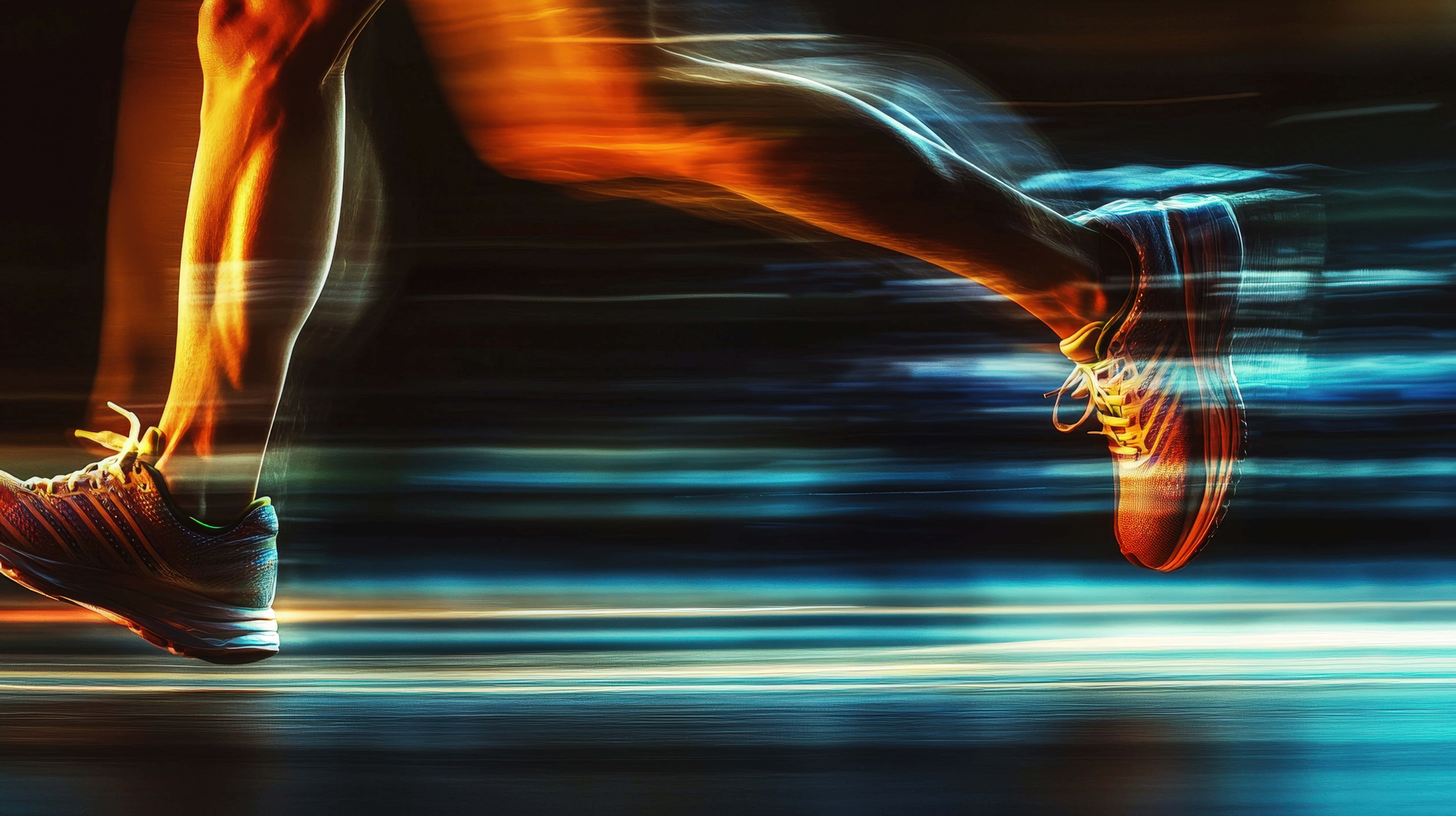 futuristic blue glow, speed bursts, fiery orange, 8K Desktop Wallpaper