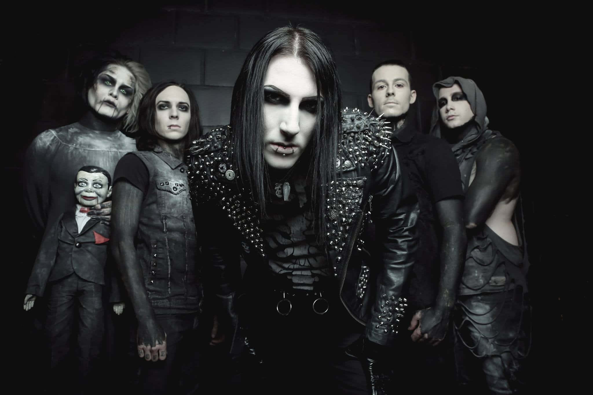 Motionless in White, gothic metal band, dark leather and studded gear, Full HD Desktop Wallpaper