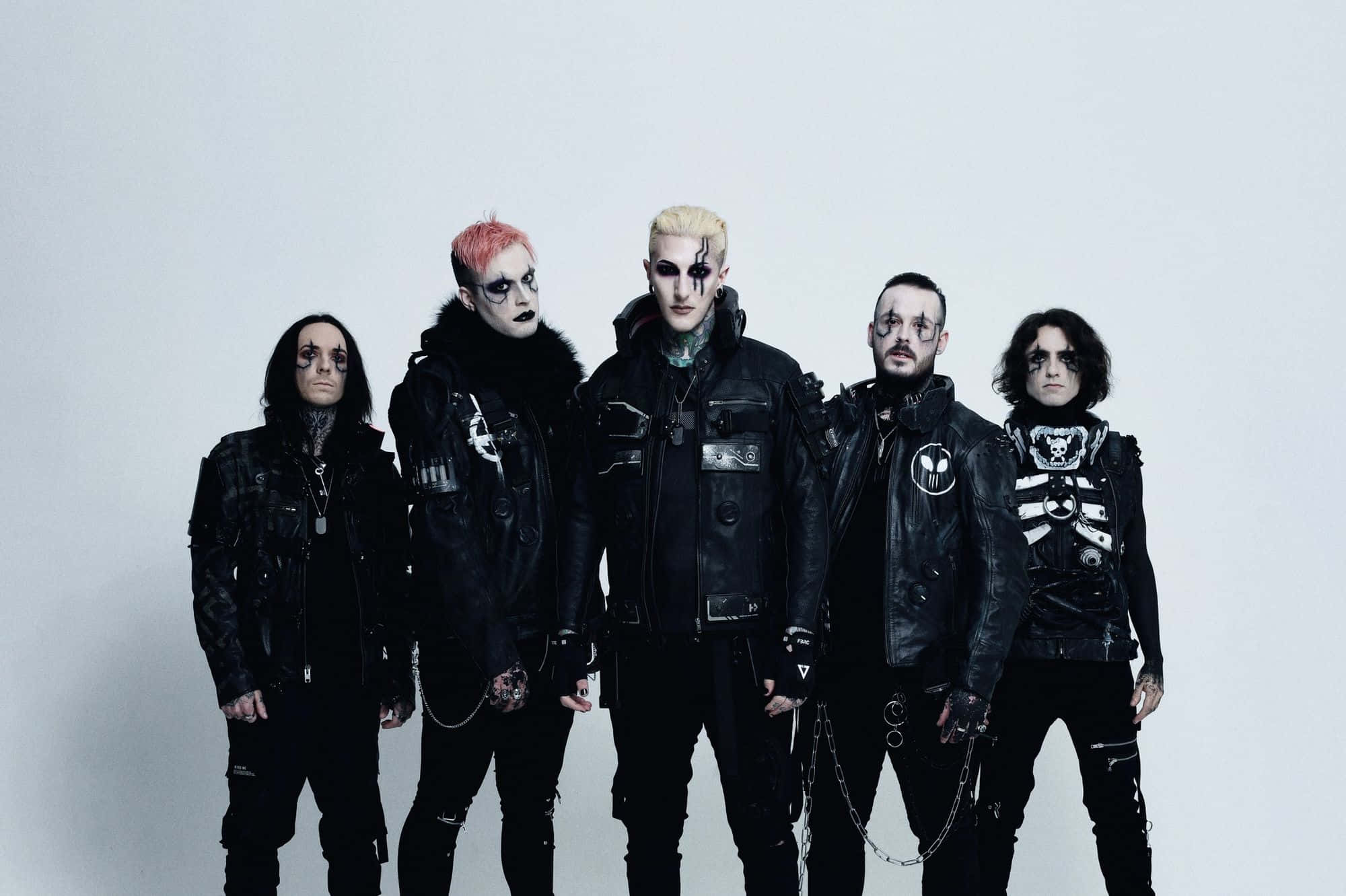 Motionless in White, goth metal band, black leather jackets, Full HD Desktop Wallpaper
