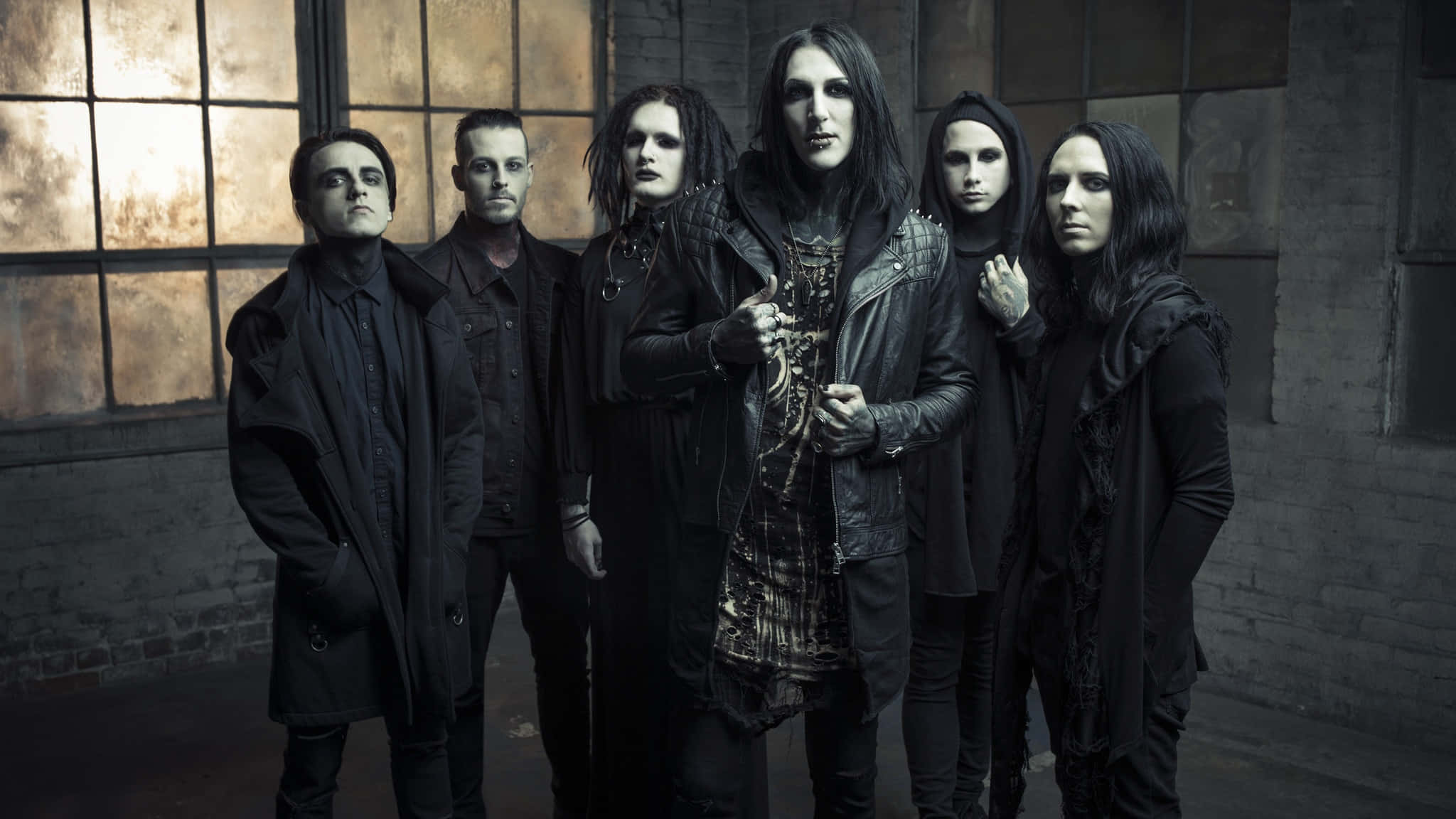 Motionless in White, gothic metal band, black leather, Full HD Desktop Wallpaper