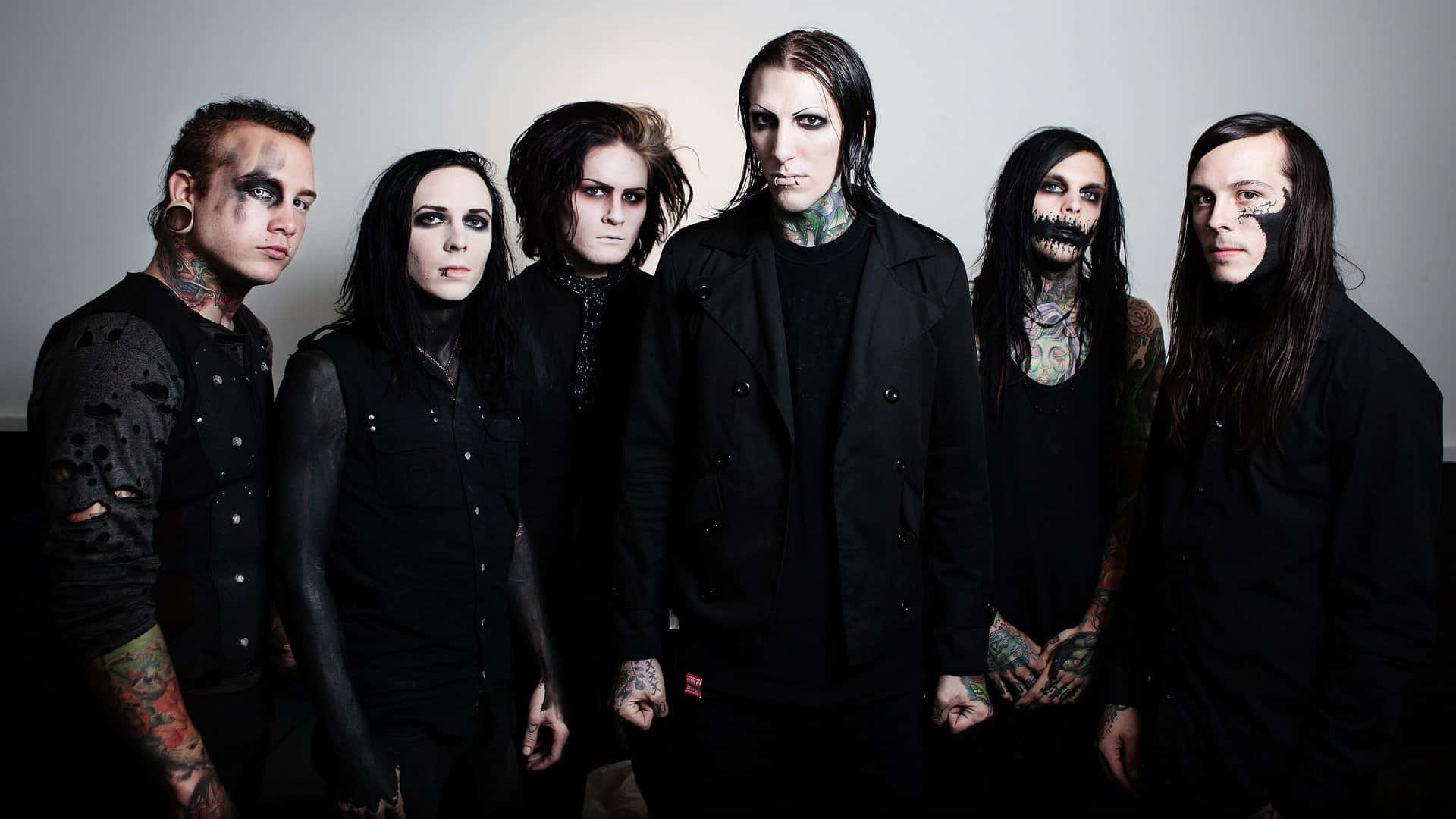 Motionless in White, gothic metal band, black attire, Full HD Desktop Wallpaper