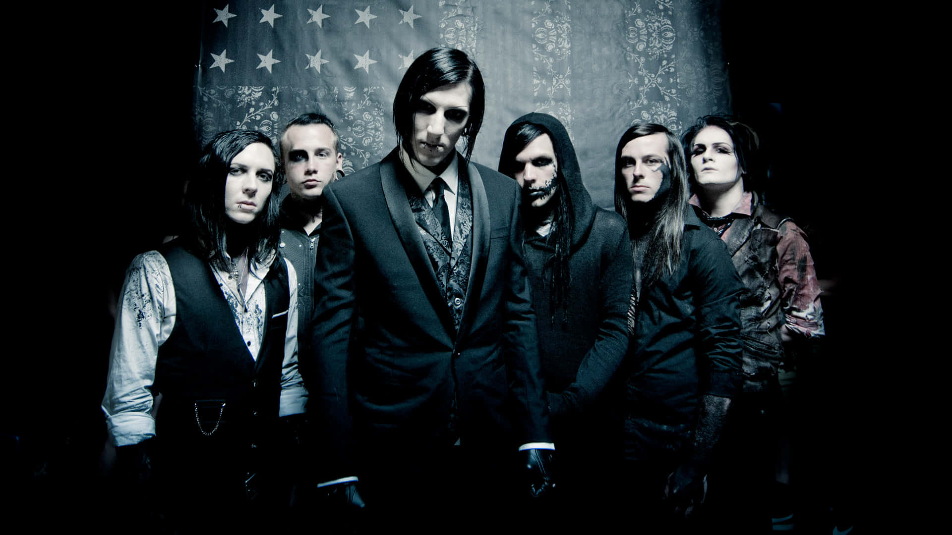 Motionless in White, gothic metal band, faded American flag, Full HD Desktop Wallpaper