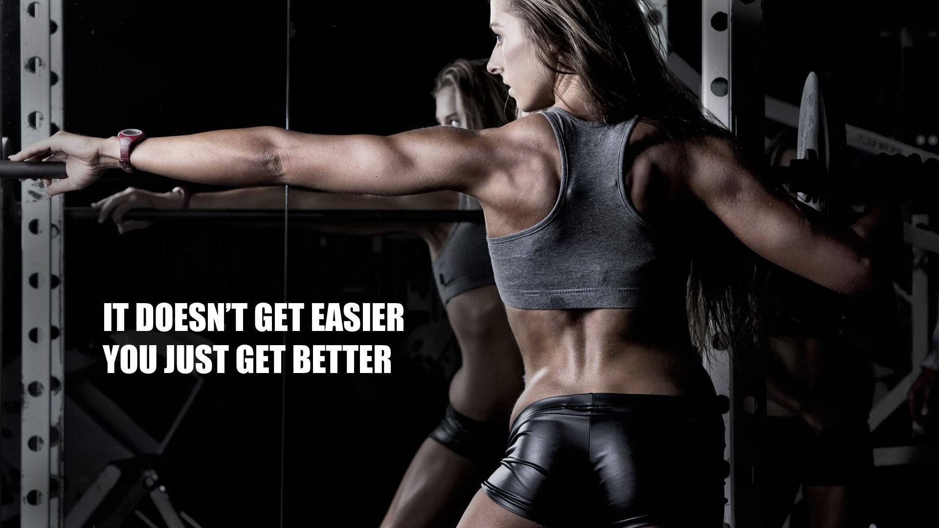 muscular woman, gym, barbell row, Full HD Desktop Wallpaper
