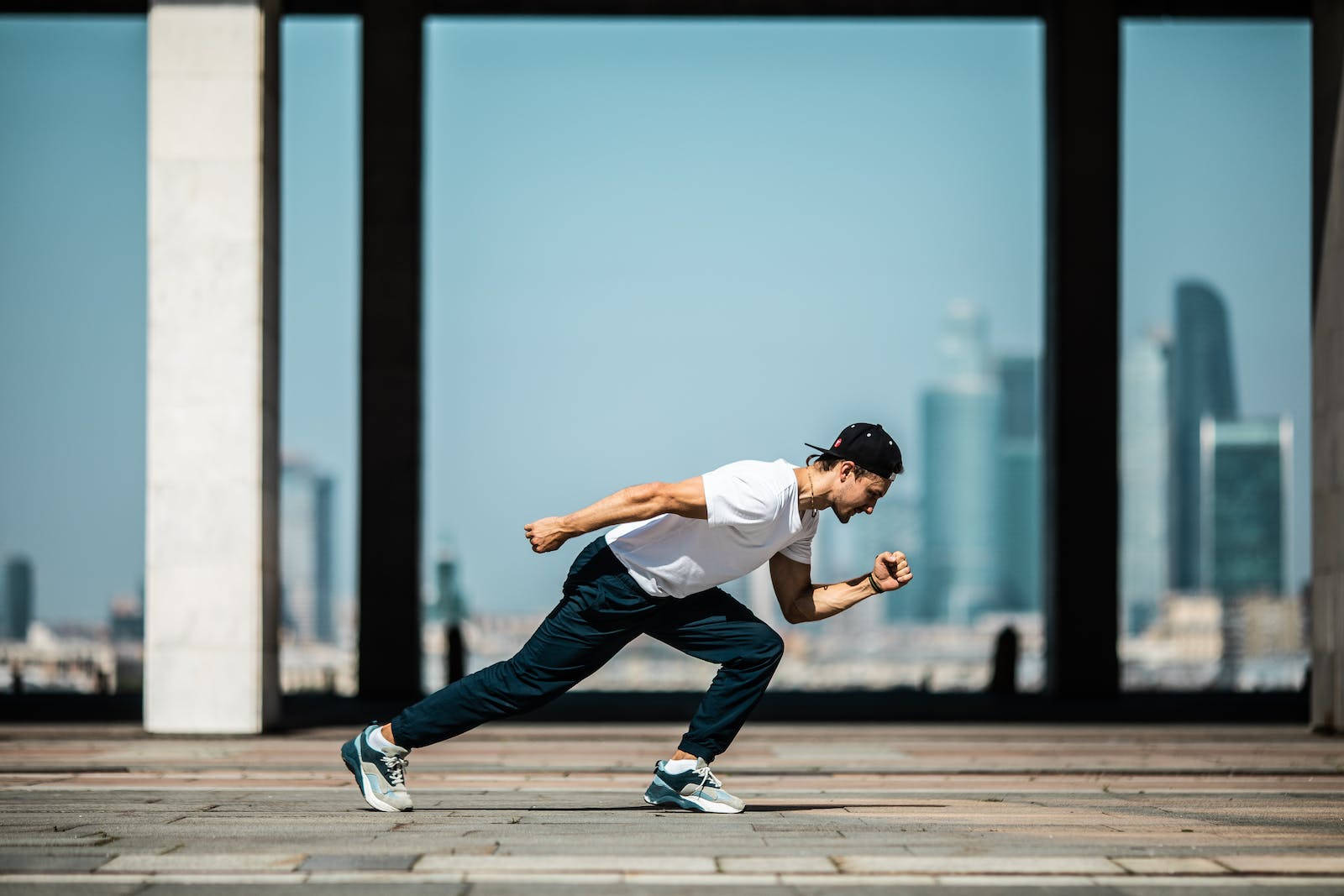Motivation Man, athletic gear, tiled plaza, HD Desktop Wallpaper