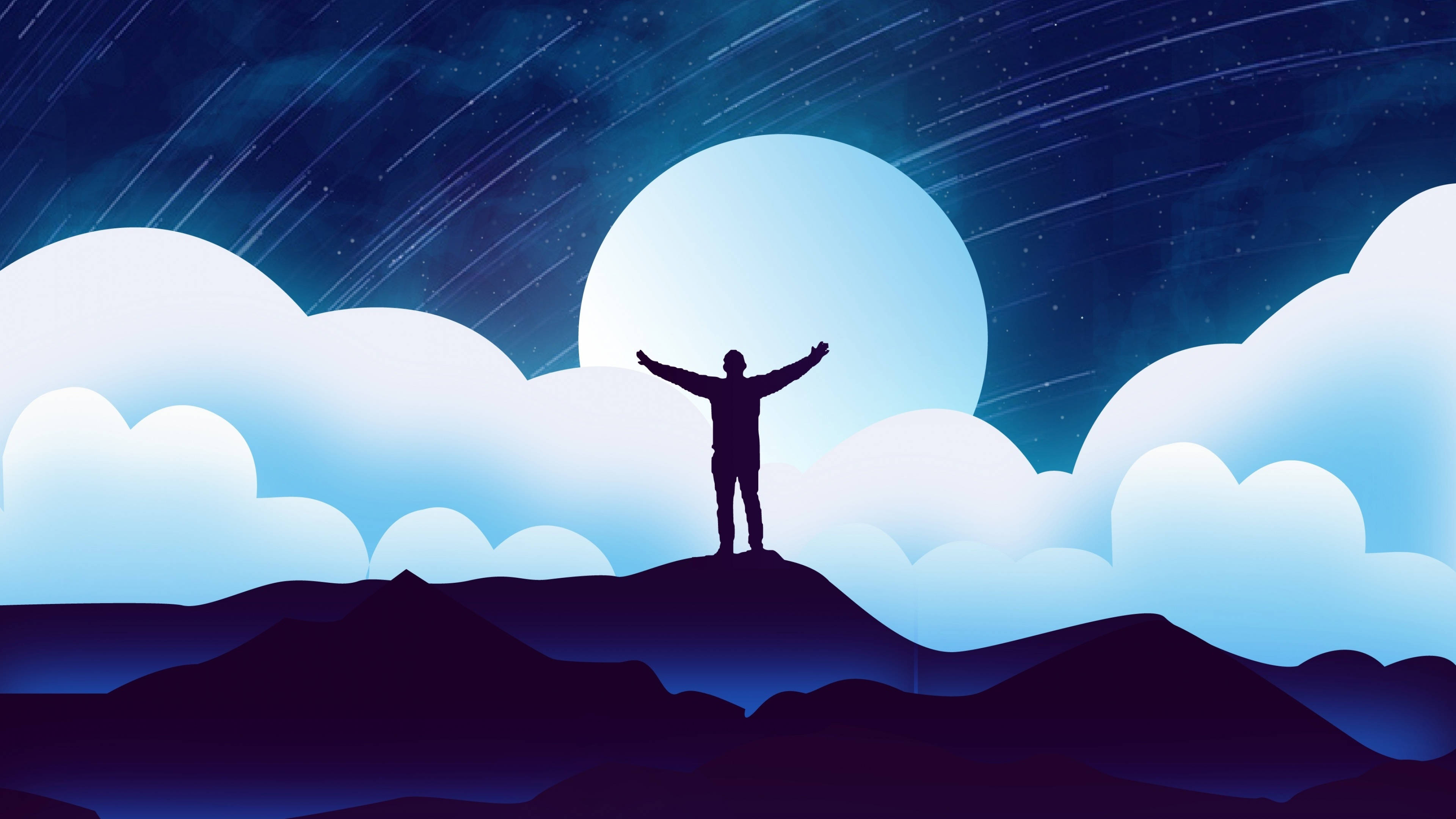 4D Ultra HD, triumphant man, mountain peak, 4K Desktop Wallpaper
