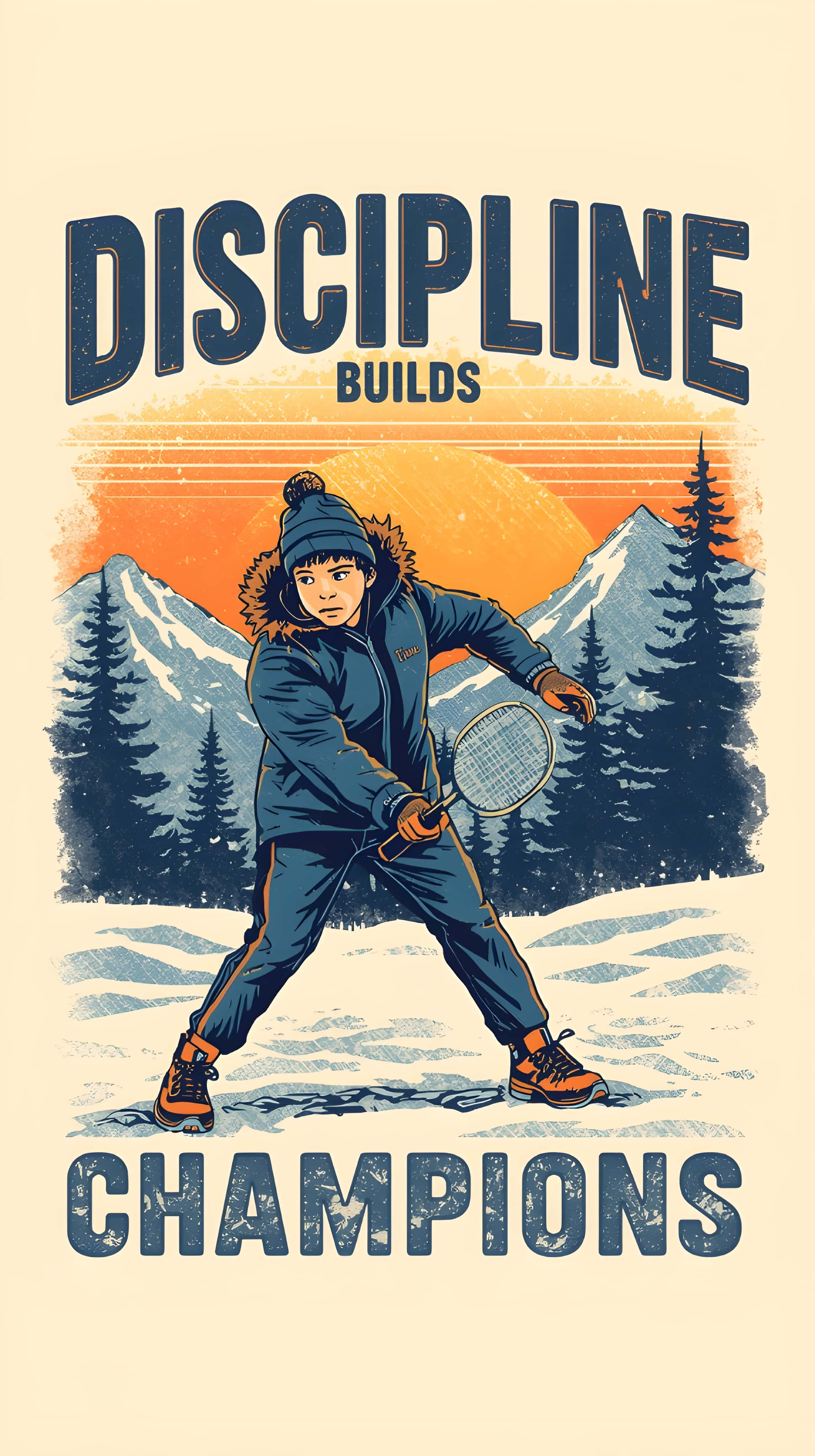 young athlete, winter gear, tennis racket, 4K Phone Wallpaper
