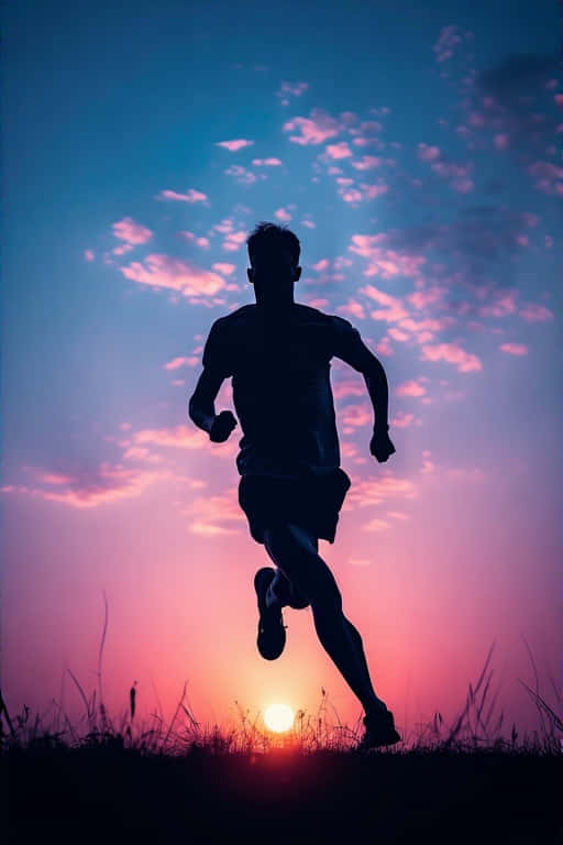 sunset, runner silhouette, pink clouds, SD Phone Wallpaper