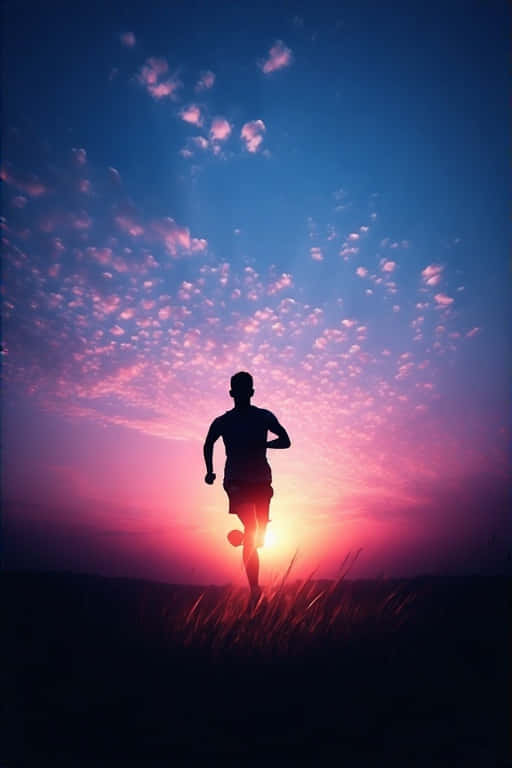 sunset, runner silhouette, field, SD Phone Wallpaper