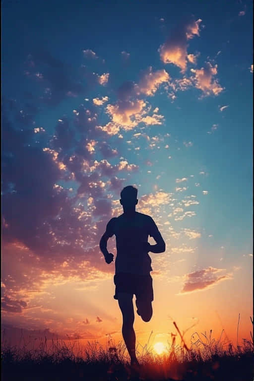 sunset runner silhouette, grassy field, sunset, SD Phone Wallpaper