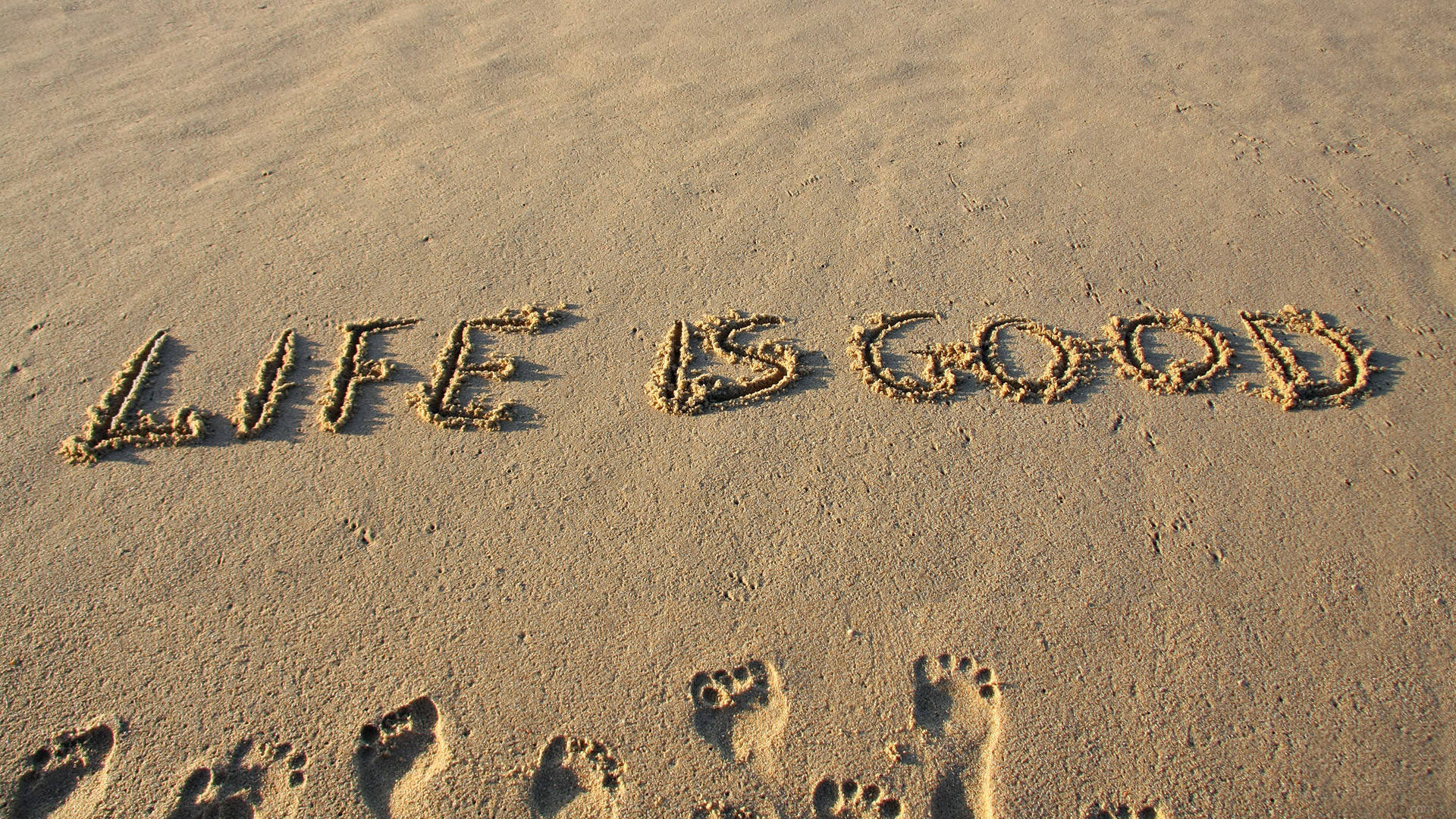 life is good, sand, footprints, Full HD Desktop Wallpaper