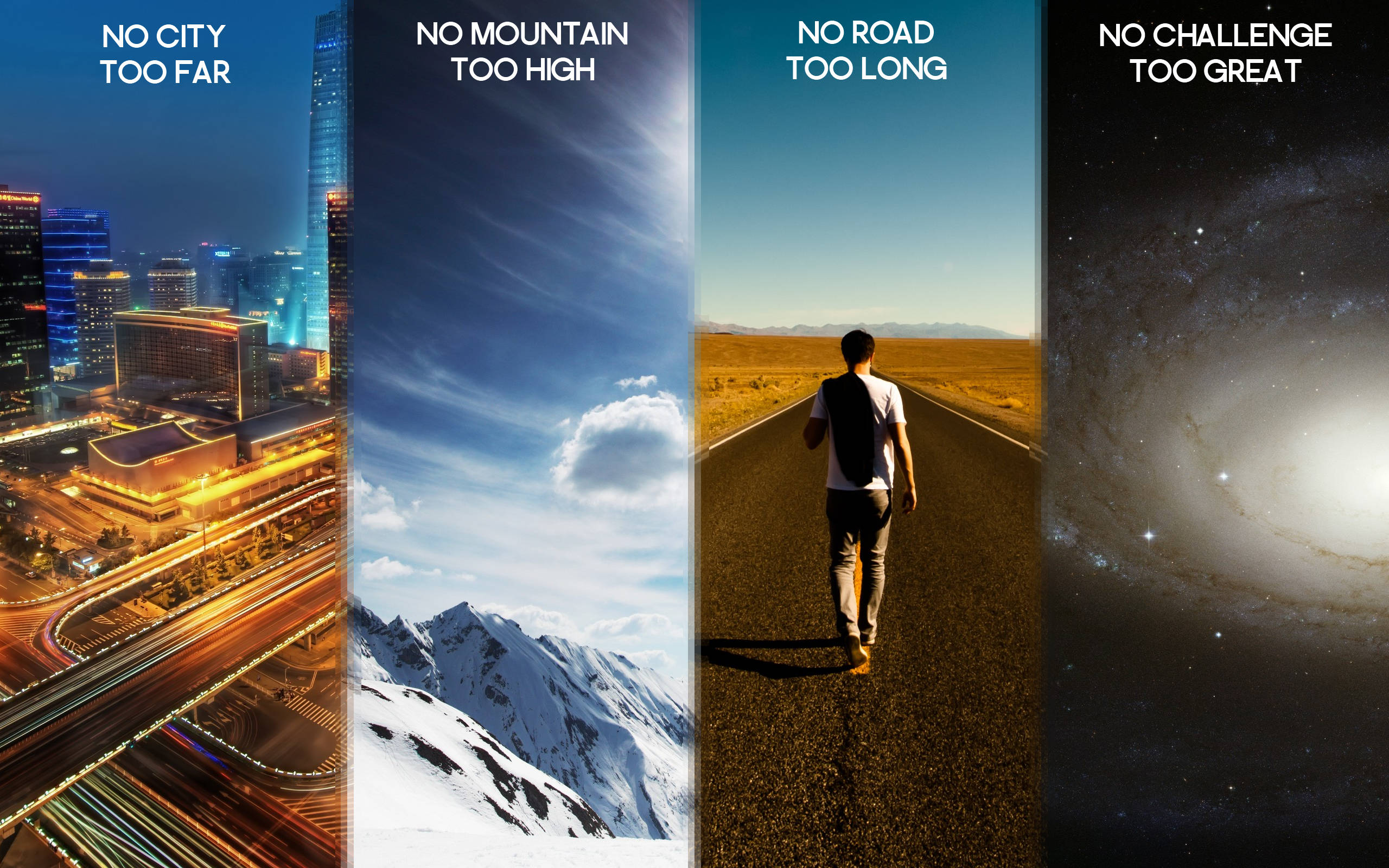 desert road, galaxy, city mountains, 2K Desktop Wallpaper