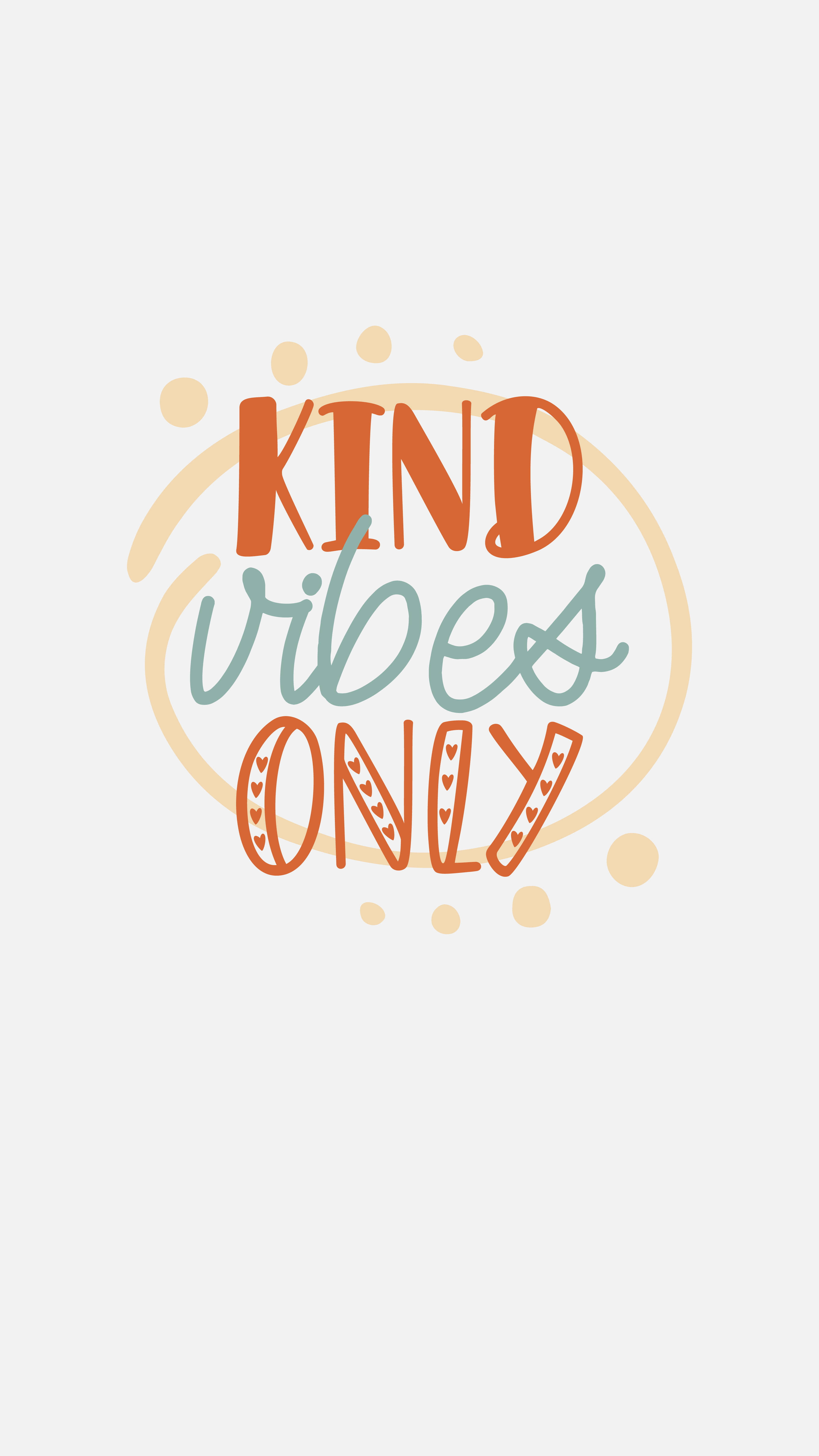 KIND vibes ONLY, playful orange and teal lettering, soft yellow circular design, 5K Phone Wallpaper