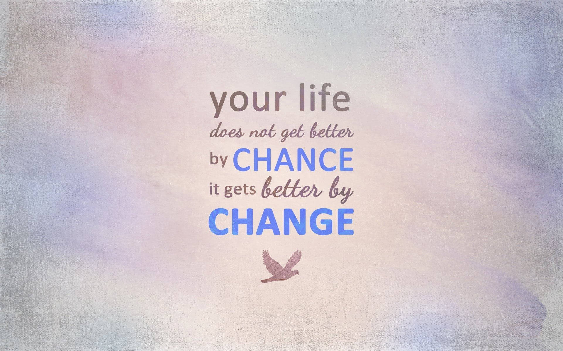 Chance And Change Motivational Quotes Aesthetic, soft watercolor sky, flying bird silhouette, Full HD Desktop Wallpaper