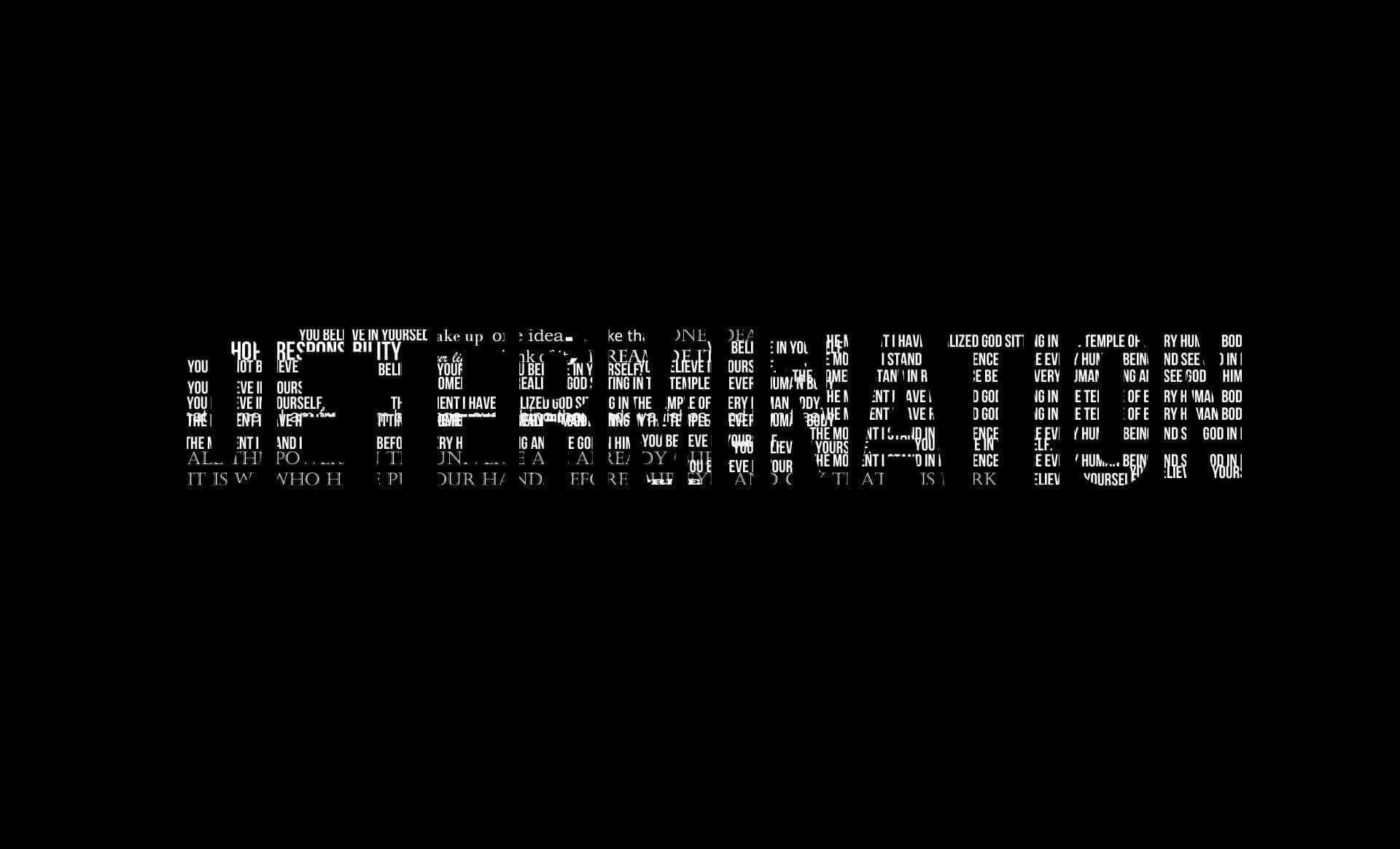 white fragmented text fragments, solid black background, scattered abstract pattern, Full HD Desktop Wallpaper