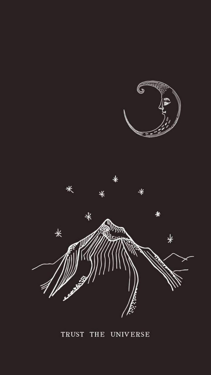 crescent moon, mountain range, starry night sky, HD Phone Wallpaper