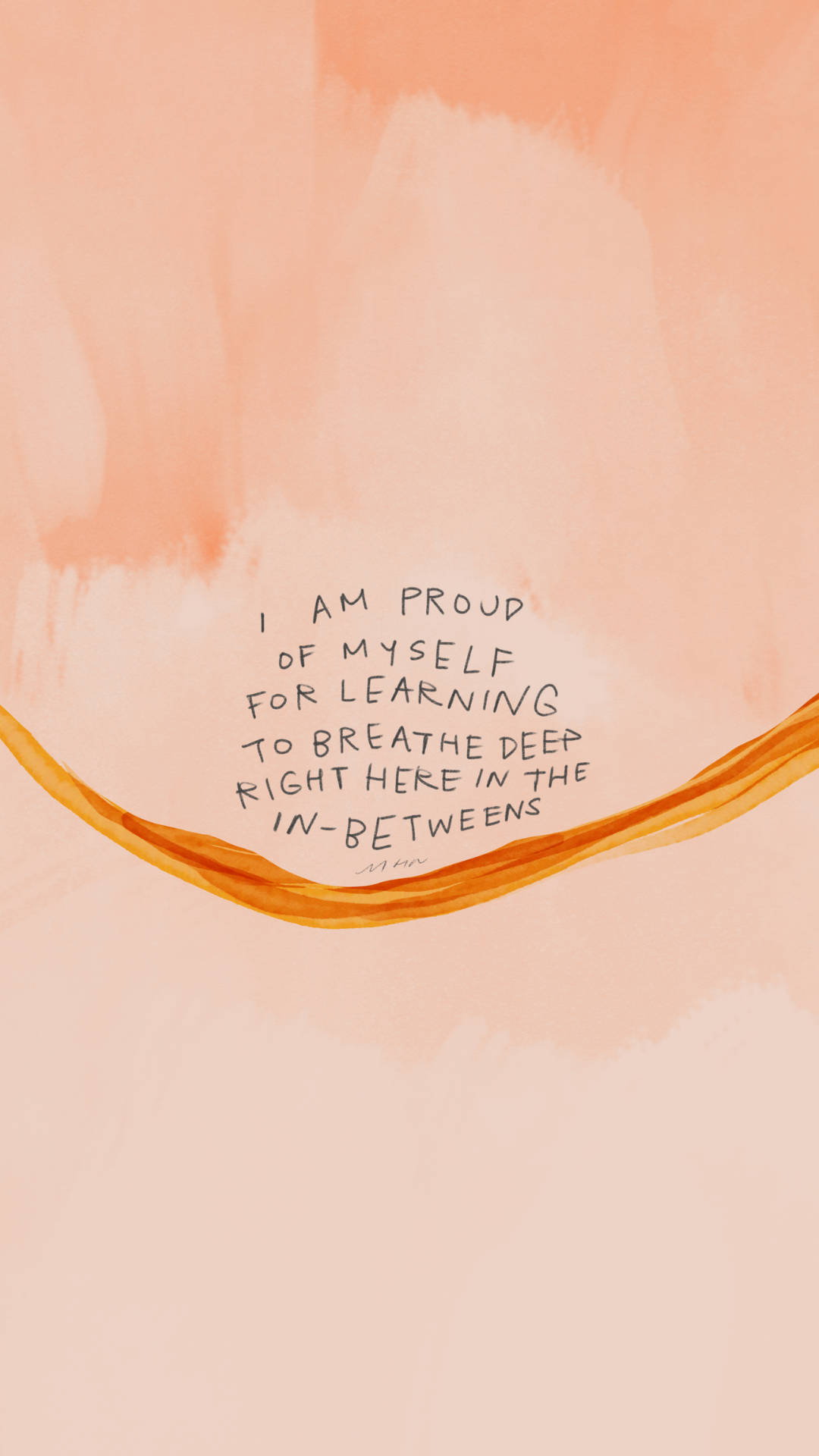 peach watercolor background, handwritten motivational quote, flowing amber ribbon, Full HD Phone Wallpaper