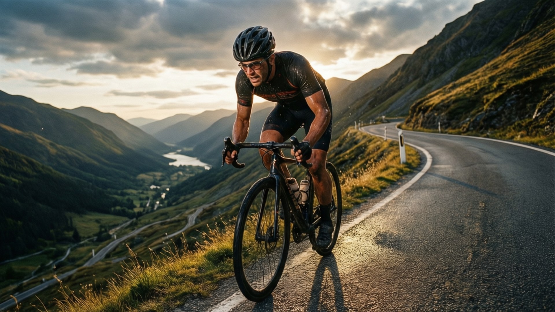 Climb Every Hill, cyclist, winding mountain road, Full HD Desktop Wallpaper