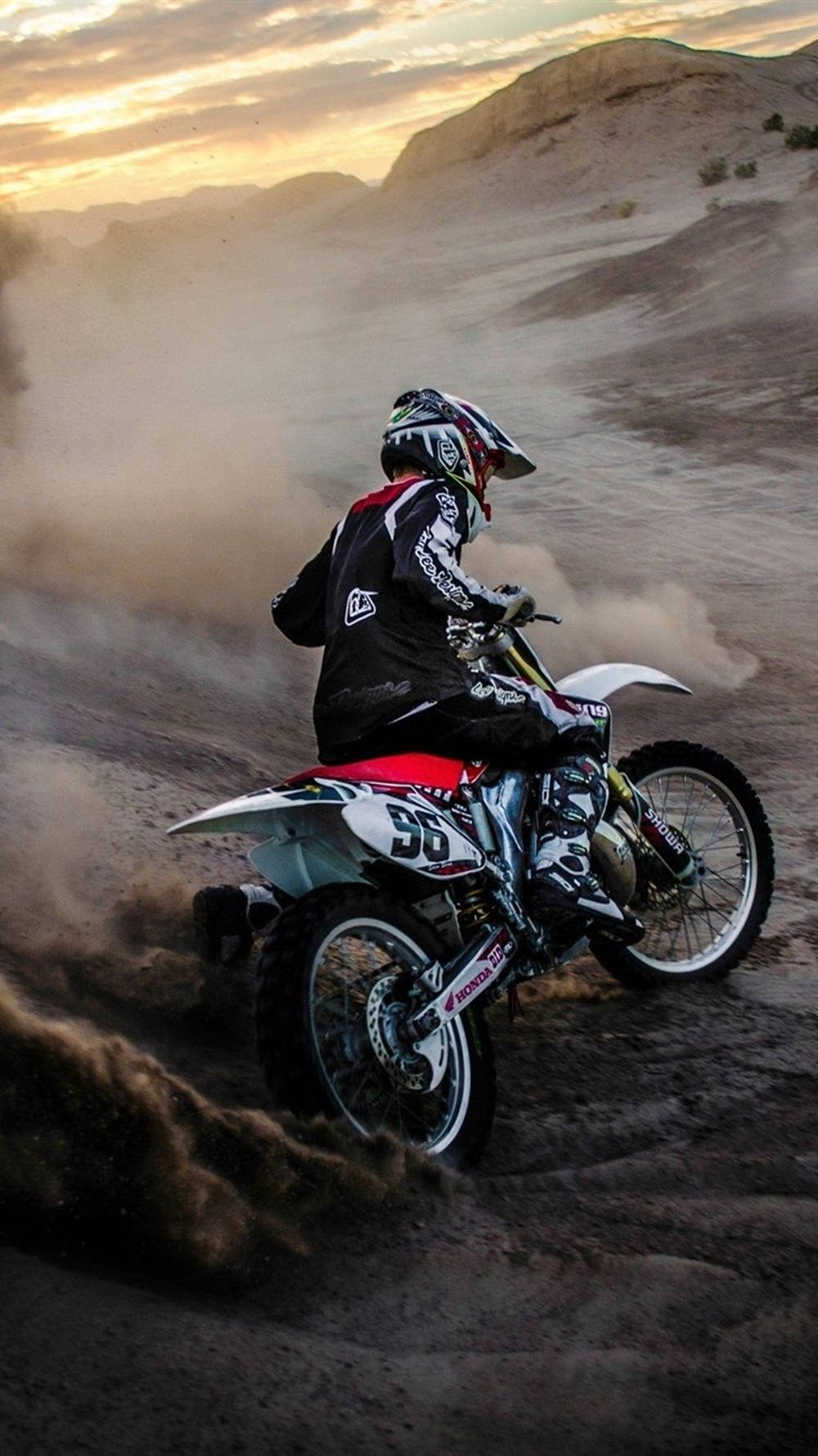 motocross rider, full gear, dusty desert trail, HD Phone Wallpaper