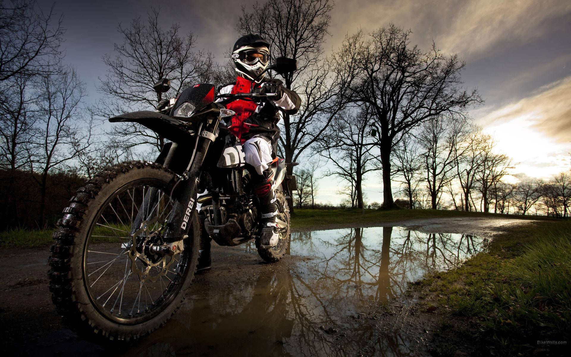 Motocross, black helmet, wet path, Full HD Desktop Wallpaper