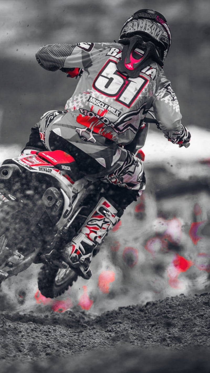 motocross, gray jacket, number 61, HD Phone Wallpaper