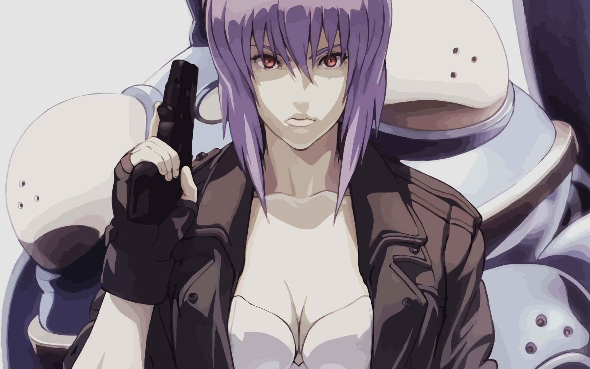 Motoko Kusanagi, purple-haired, brown jacket, Full HD Desktop Wallpaper