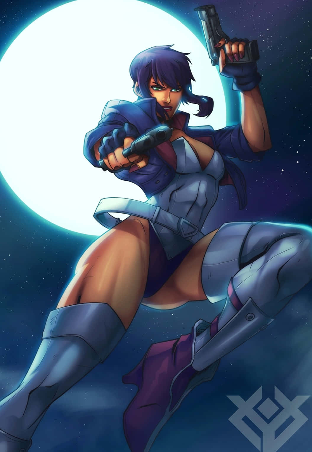 Motoko Kusanagi, blue armor, pistols, HD Phone Wallpaper