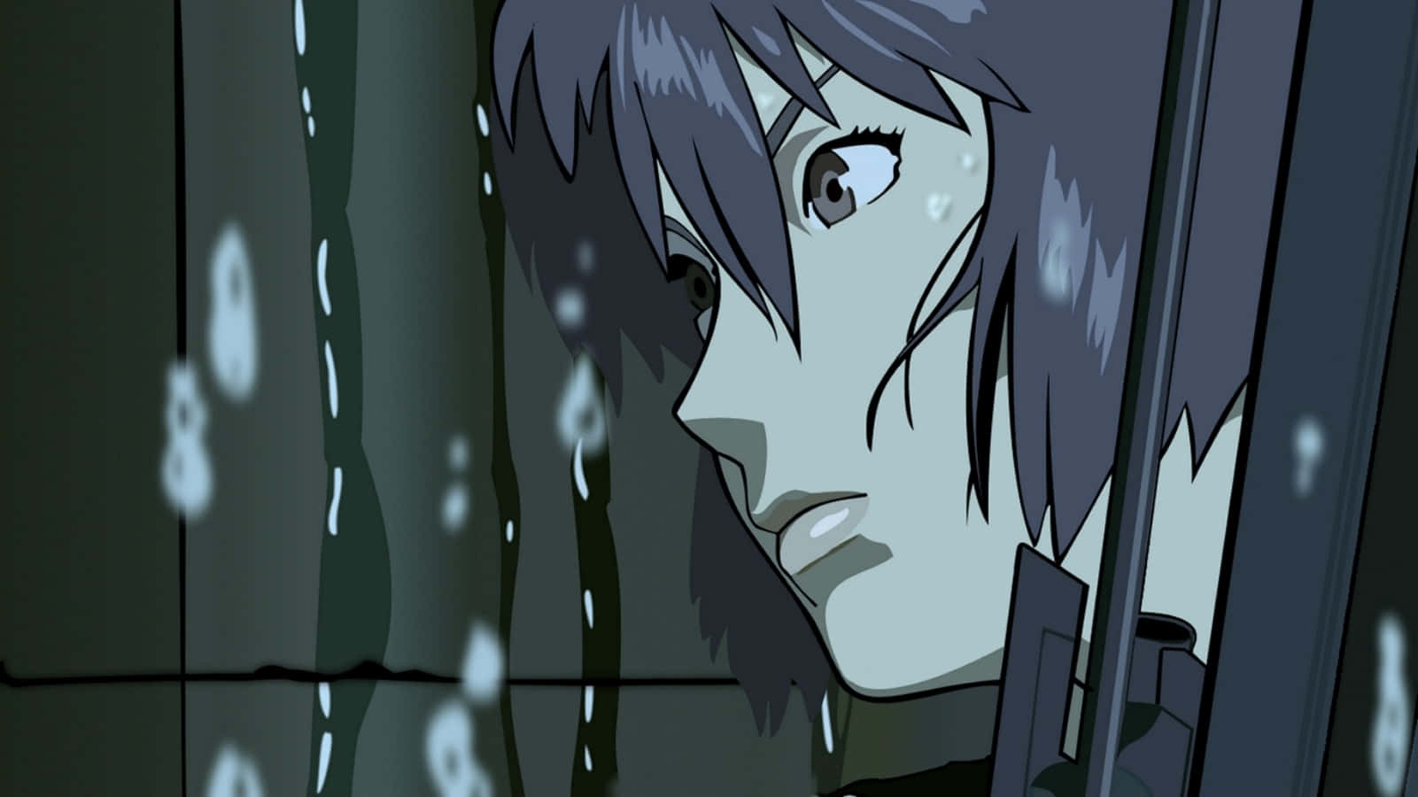 Motoko Kusanagi, gray hair, rain-slicked glass, HD Desktop Wallpaper
