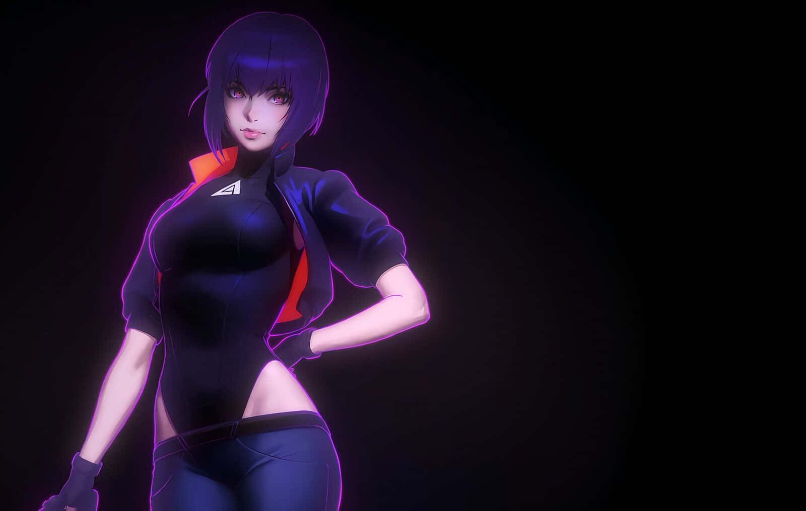 Motoko Kusanagi, purple hair, glowing neon outfit, HD Desktop Wallpaper