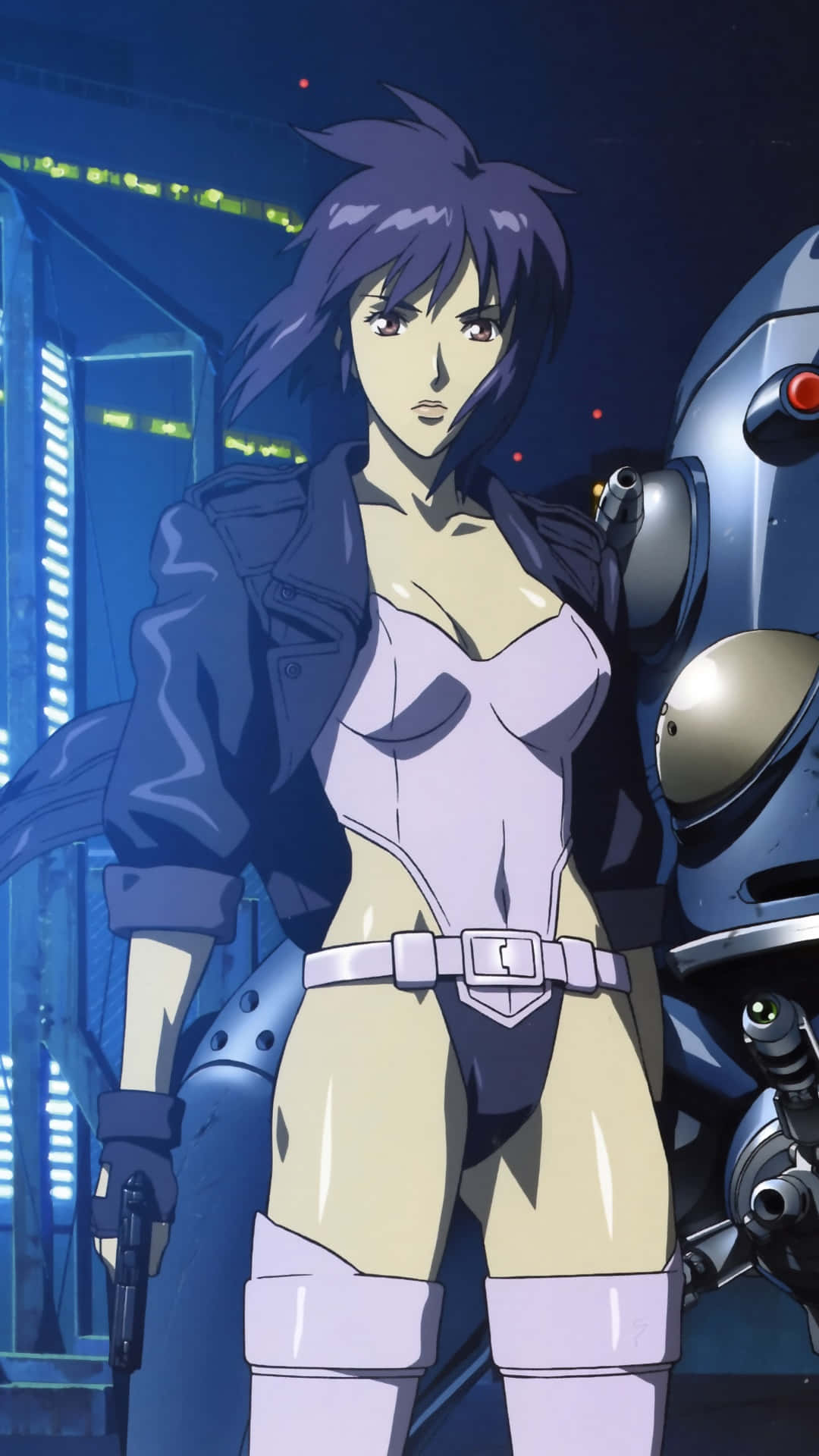 Motoko Kusanagi, purple hair, robot, Full HD Phone Wallpaper