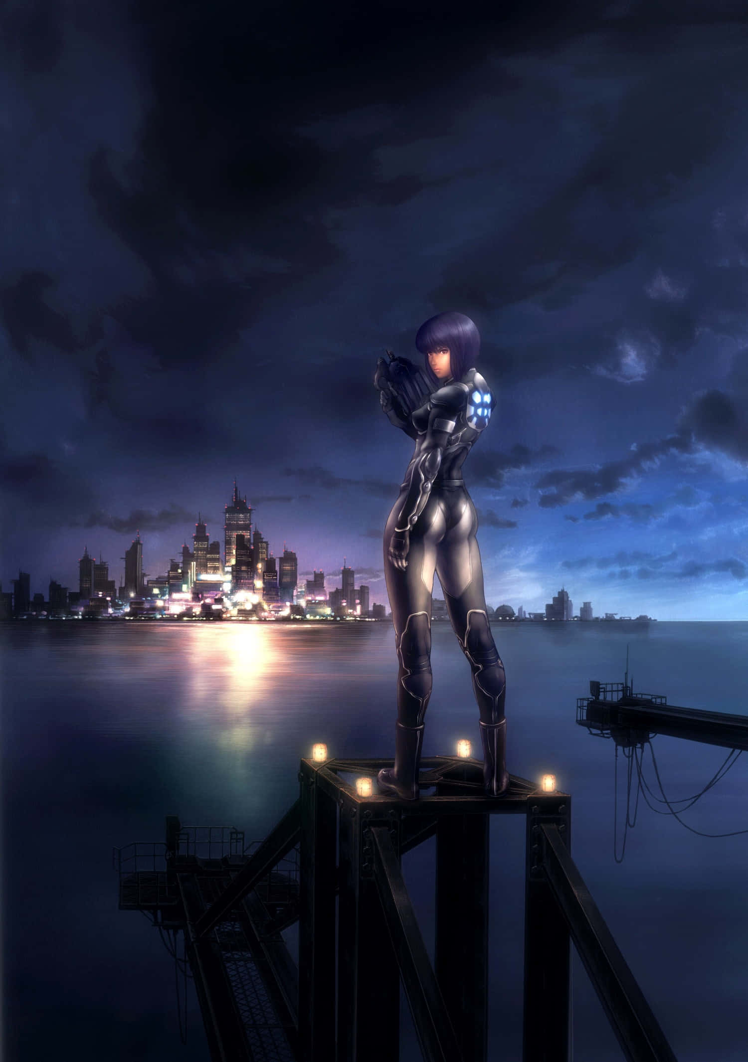 Motoko Kusanagi, futuristic suit, pier, Full HD Phone Wallpaper