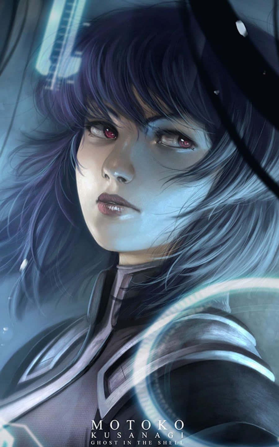 Motoko Kusanagi, glowing red eyes, flowing dark hair, HD Phone Wallpaper