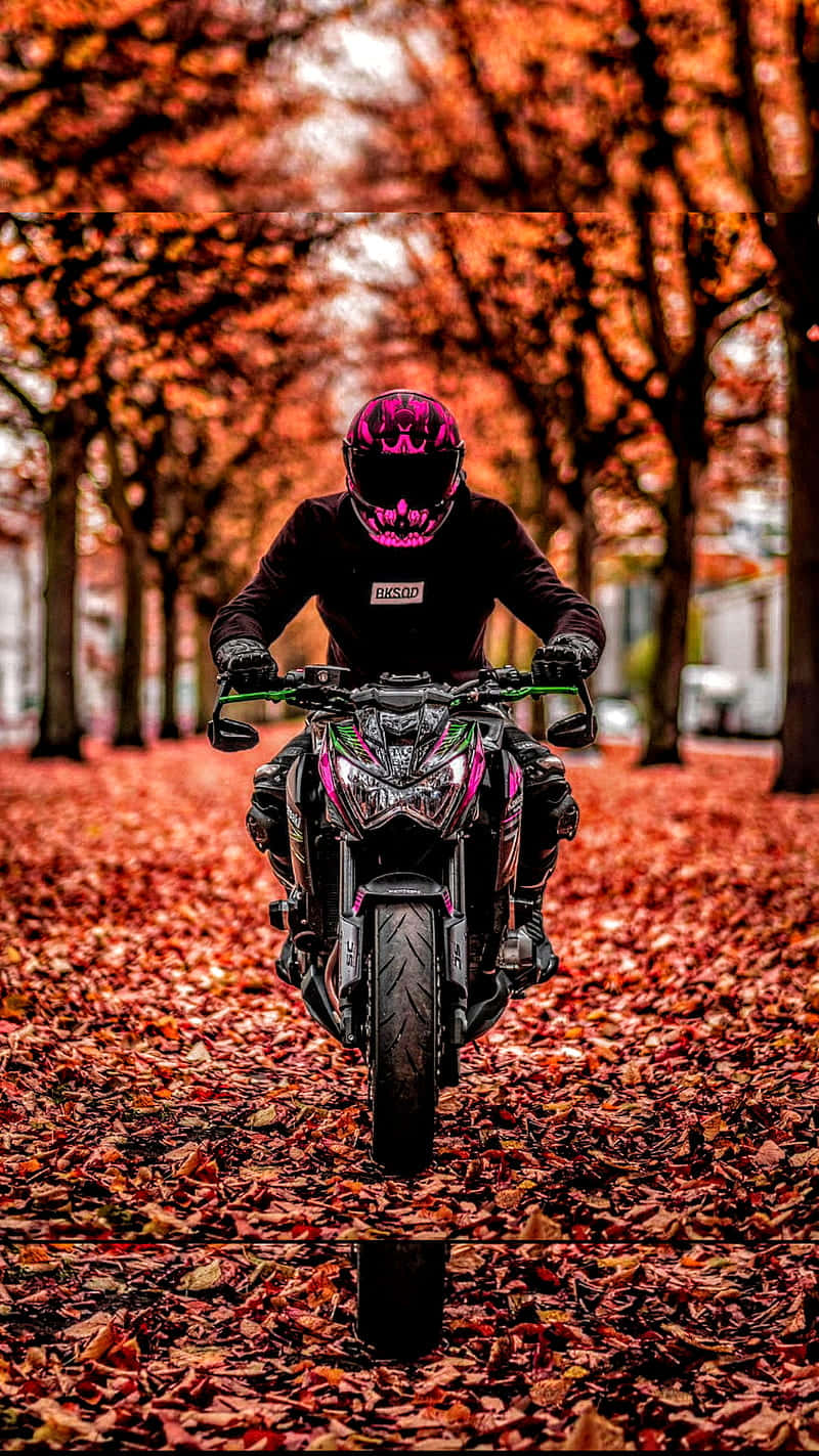 motorcyclist, pink skull helmet, custom bike, HD Phone Wallpaper