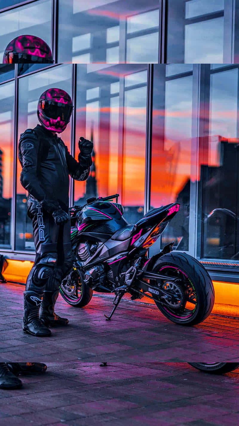 motorcyclist, black gear, pink helmet, HD Phone Wallpaper