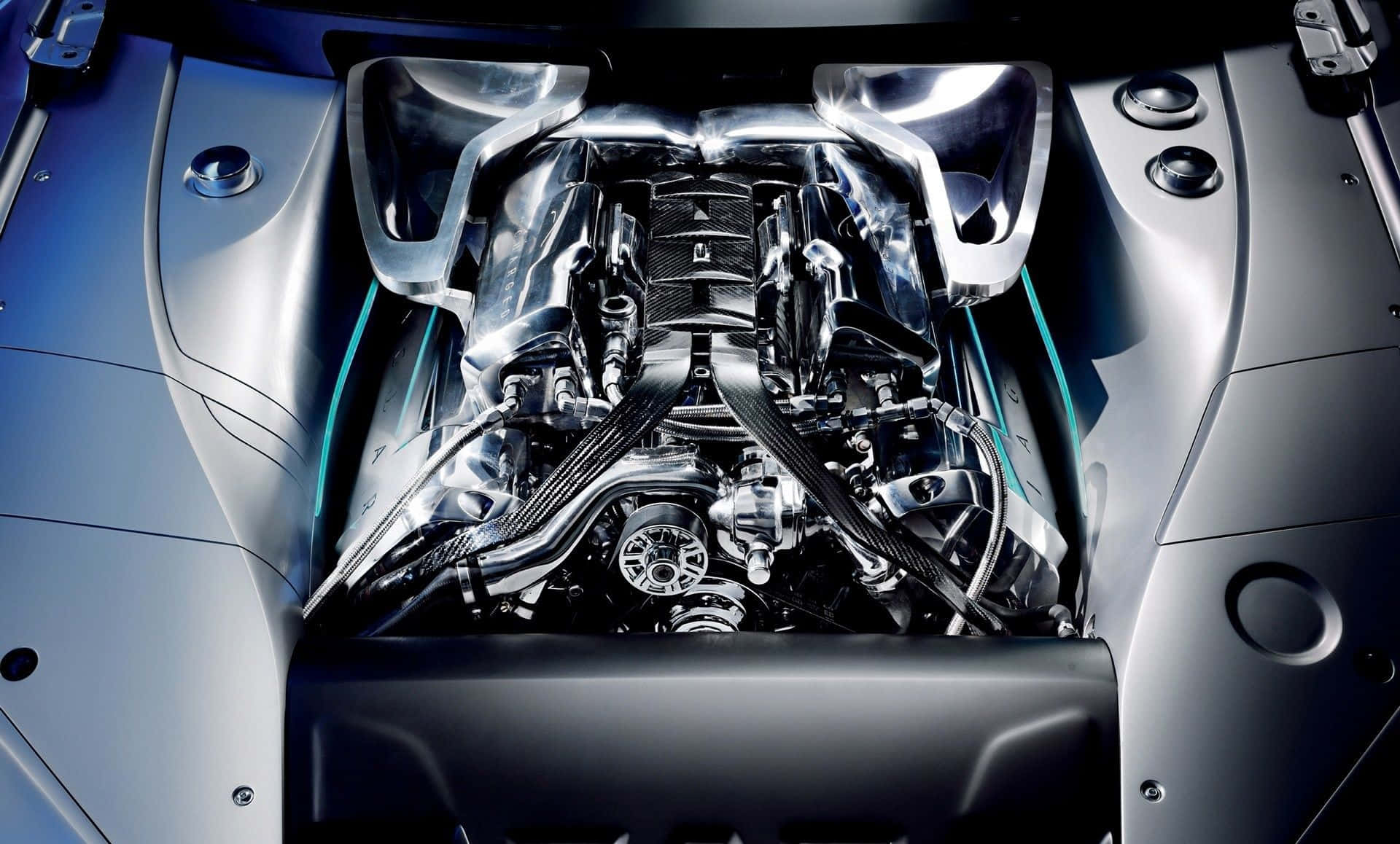 high-performance car engine, gleaming chrome, carbon fiber components, Full HD Desktop Wallpaper