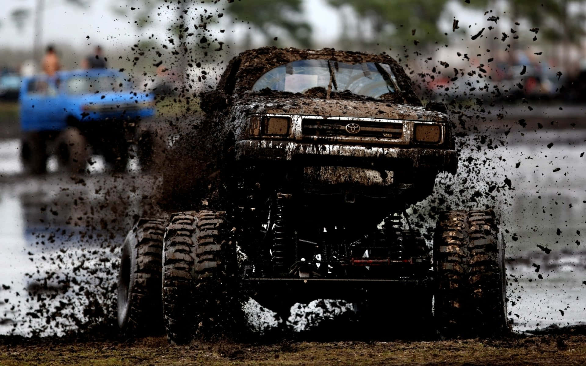 monster truck, mud-splattered, muddy field, Full HD Desktop Wallpaper