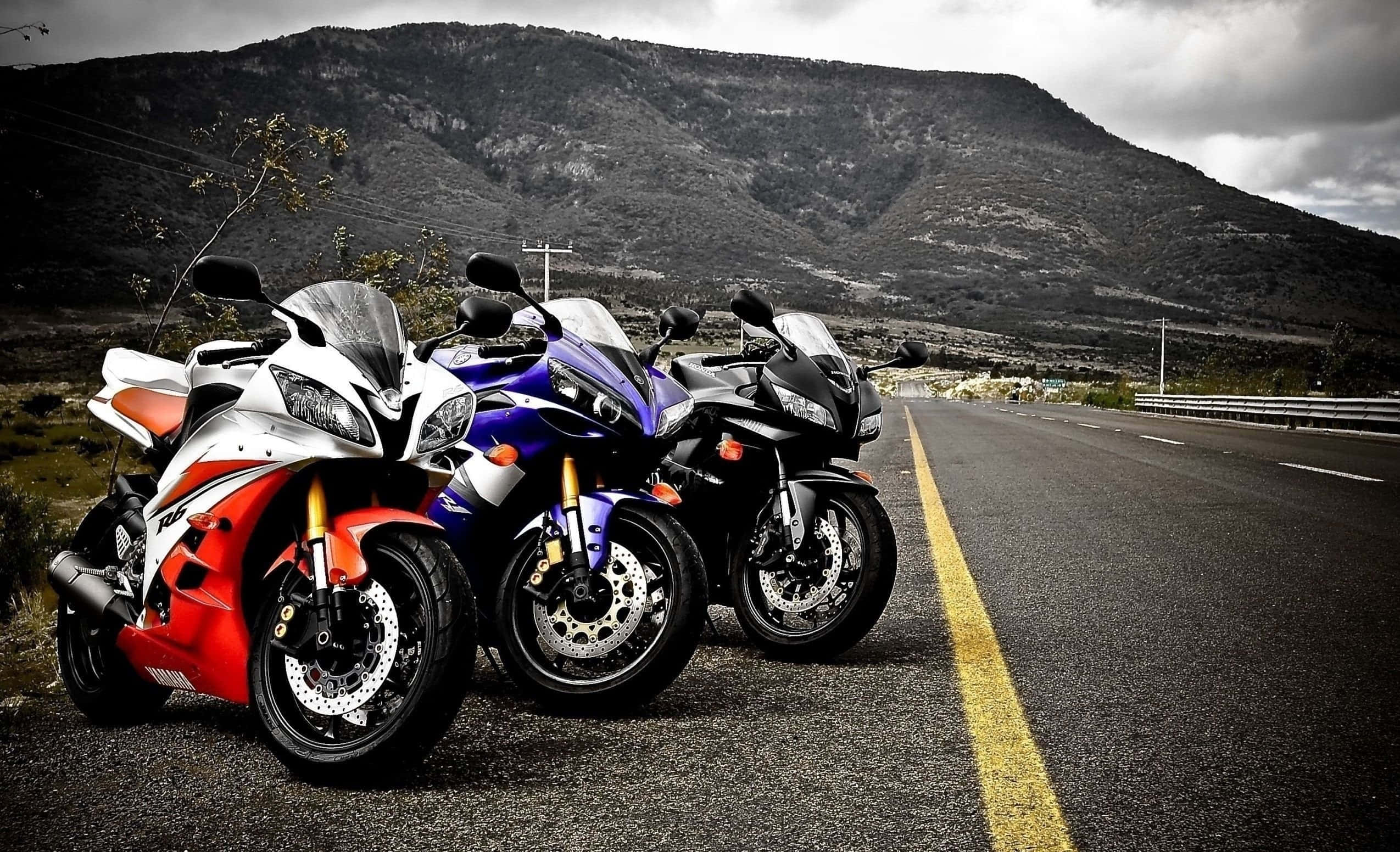 sport motorcycles, red, blue, Full HD Desktop Wallpaper