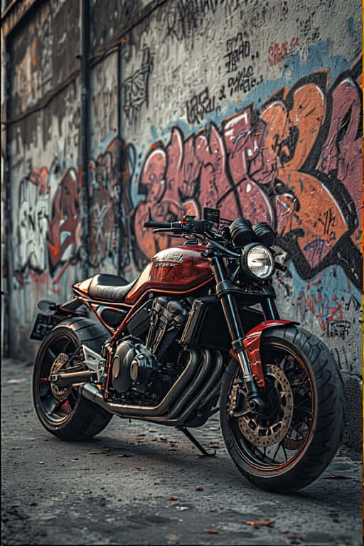 red motorcycle, chrome accents, gritty street, SD Phone Wallpaper