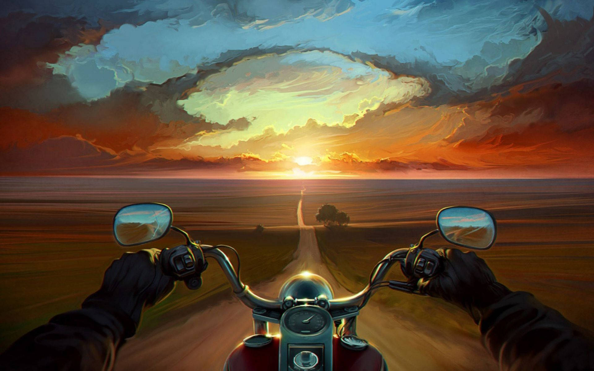 HD Motorcycle, nature, sunset, Full HD Desktop Wallpaper