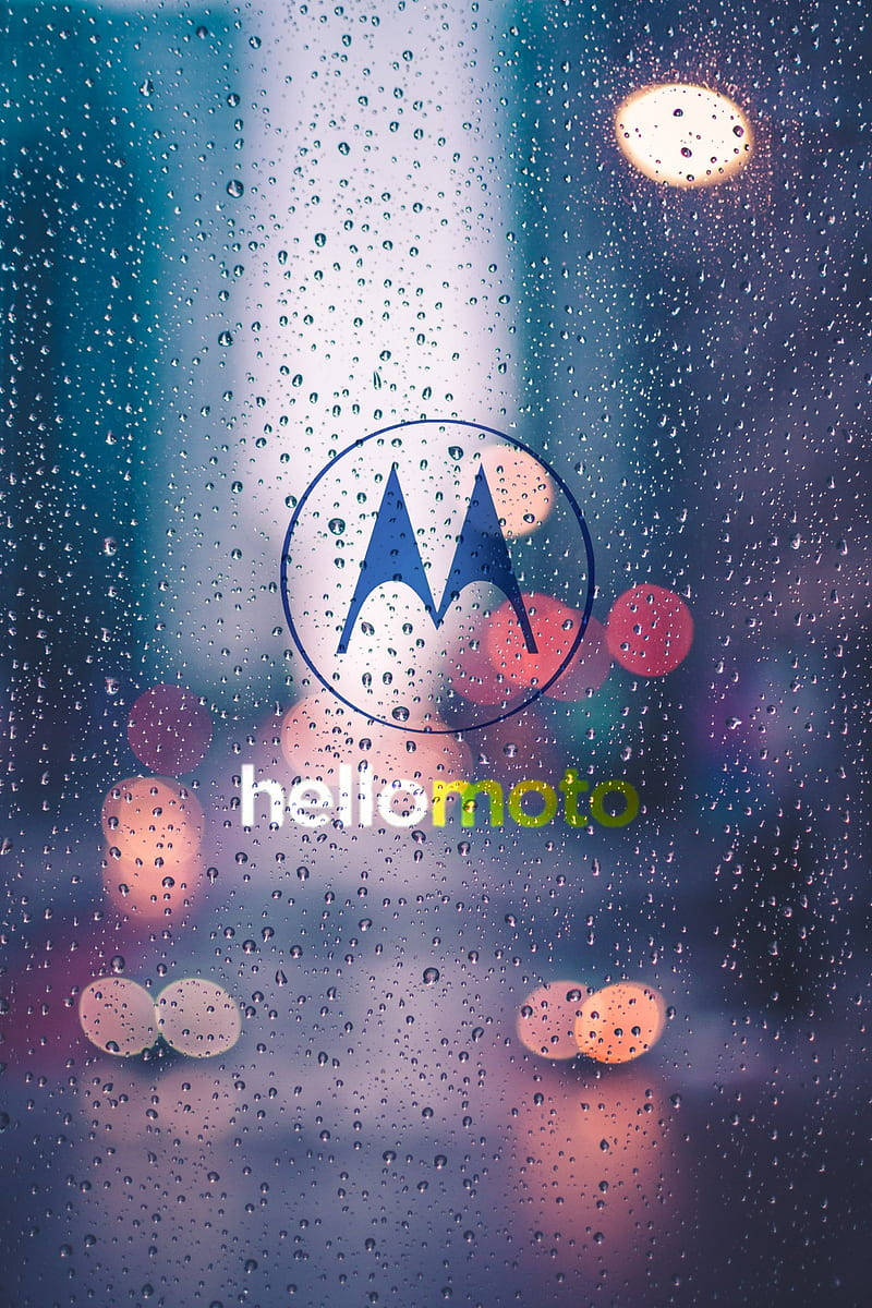 Motorola, rain-splattered window, city lights, SD Phone Wallpaper