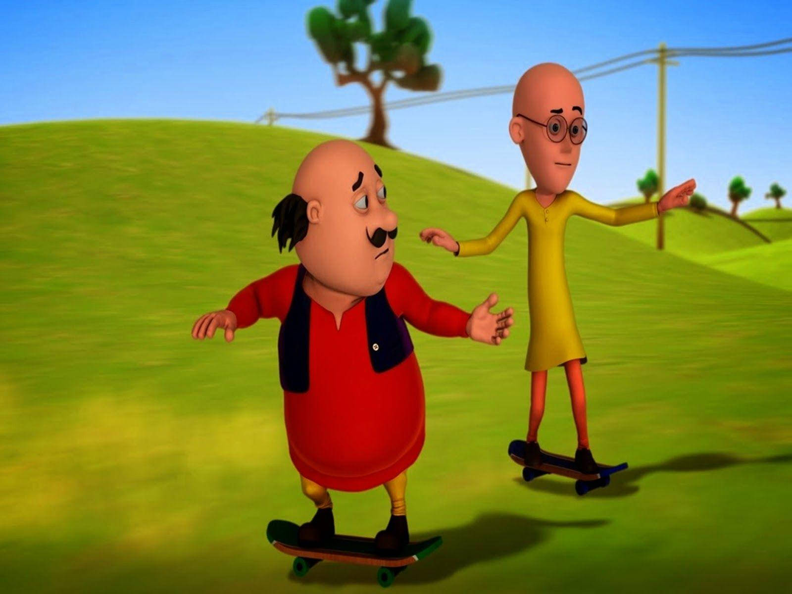 Motu Patlu, bright green hill, clear blue sky, HD Desktop Wallpaper