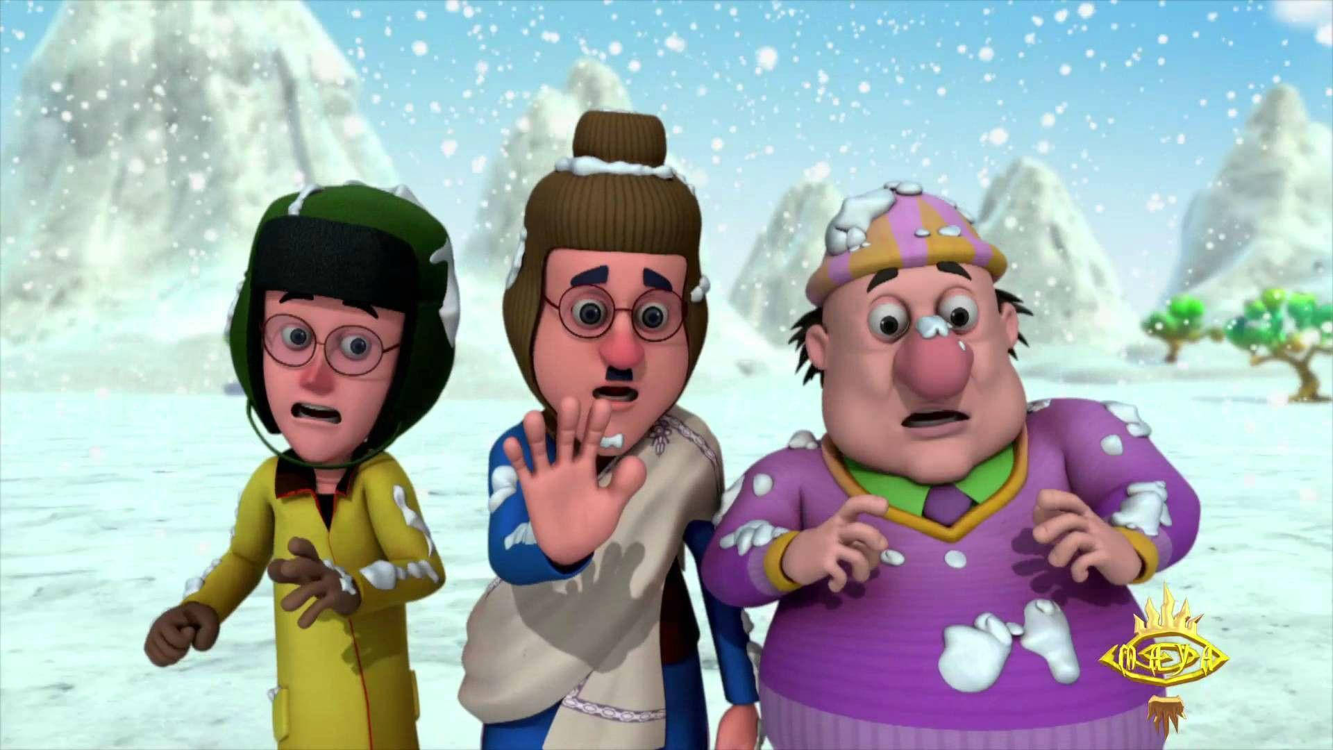 Motu Patlu, snowing, winter gear, Full HD Desktop Wallpaper