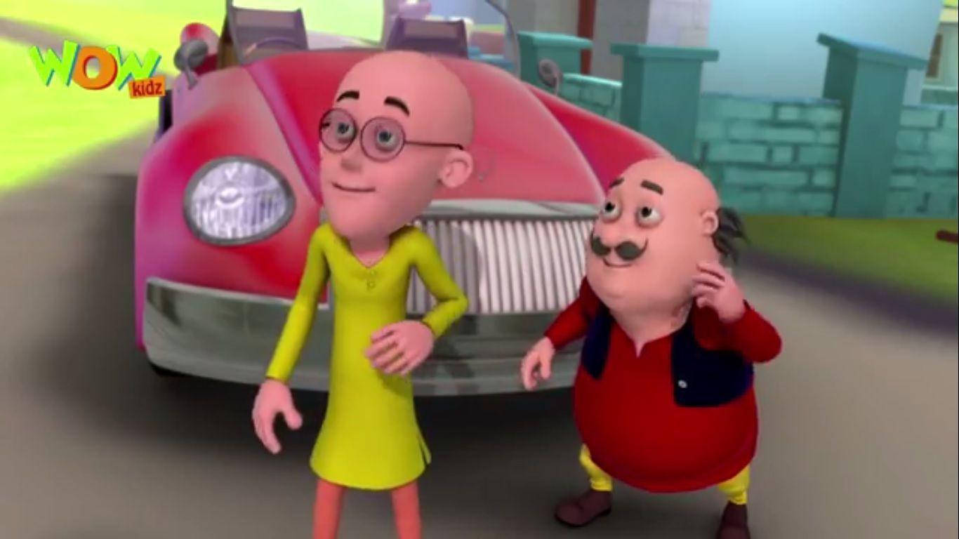Motu Patlu, red car, vintage pink car, HD Desktop Wallpaper