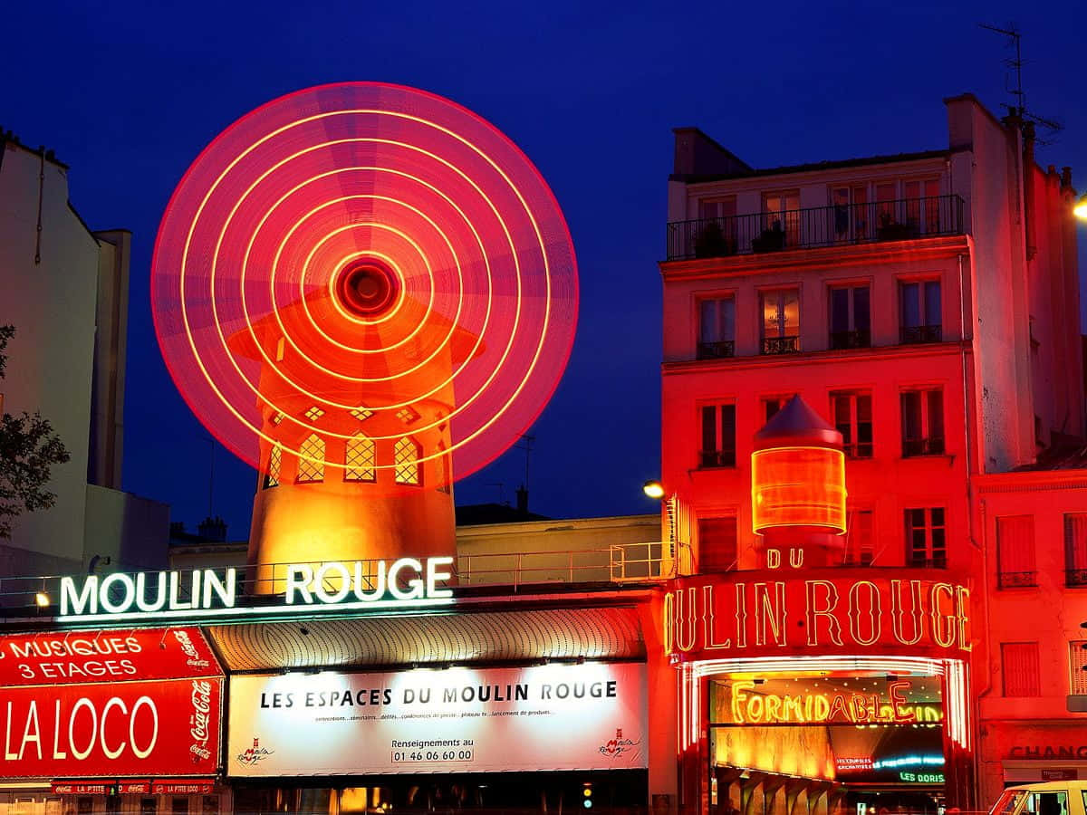 Moulin Rouge, Ferris wheel, neon, SD Desktop Wallpaper