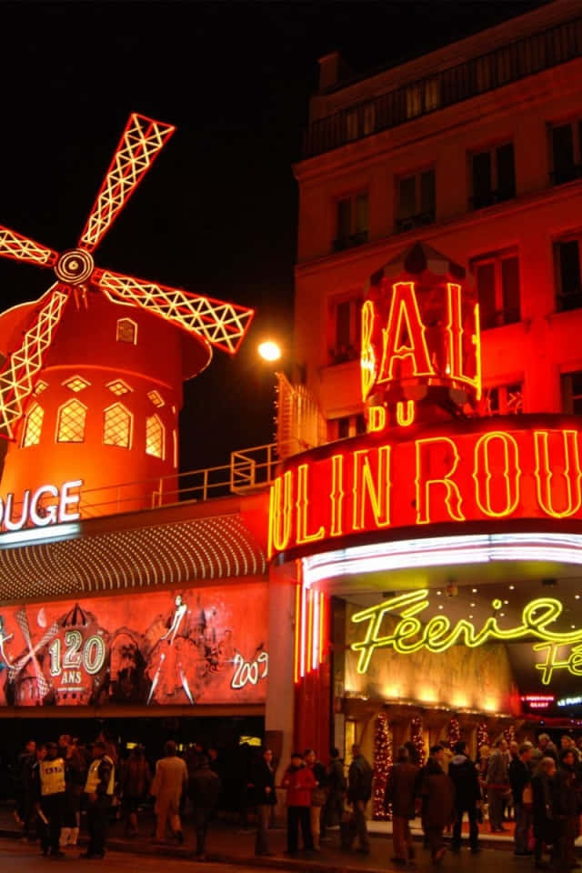Moulin Rouge, windmill, neon lights, SD Phone Wallpaper