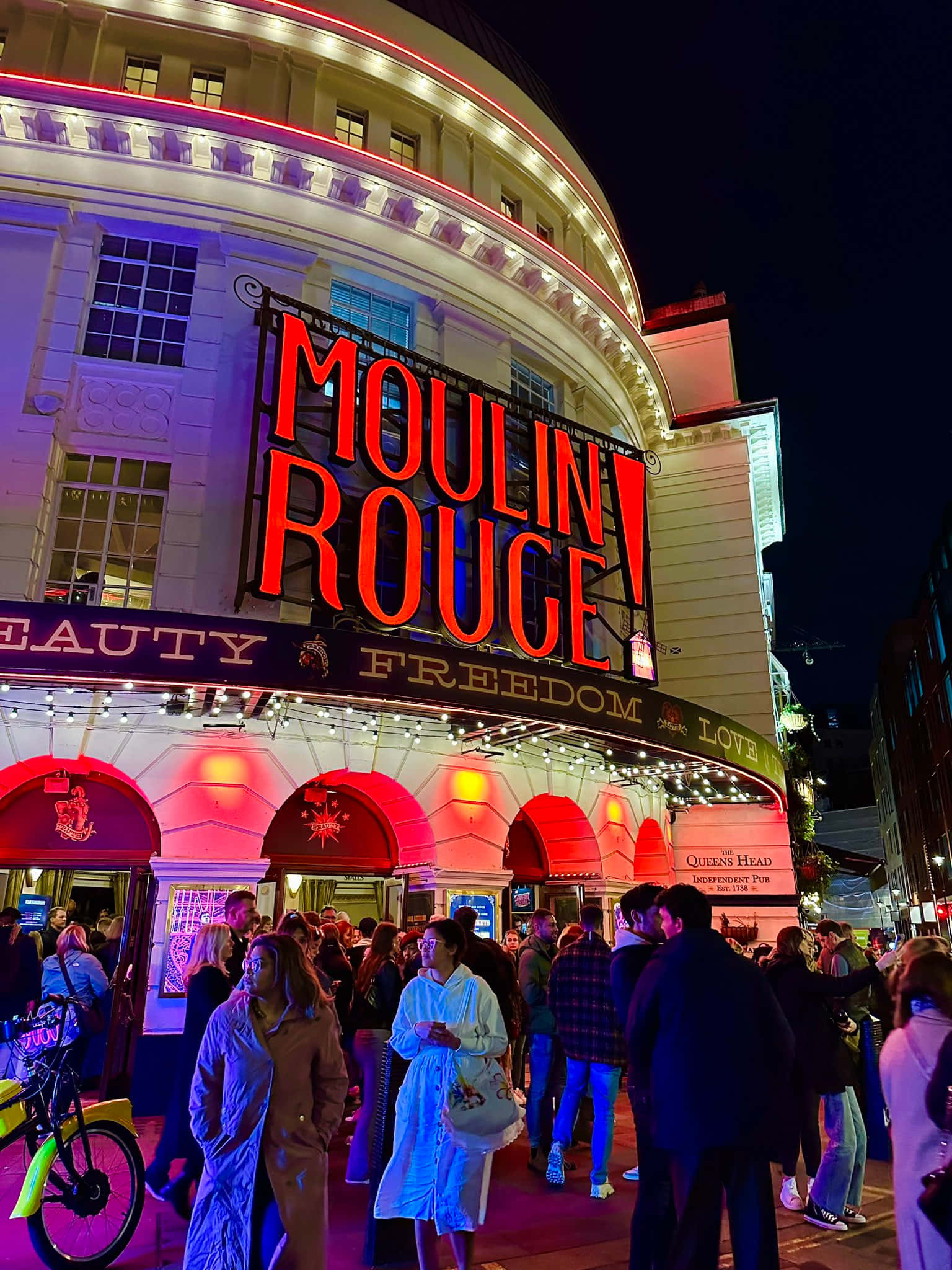 Moulin Rouge, nighttime facade, glowing red signage, Full HD Phone Wallpaper