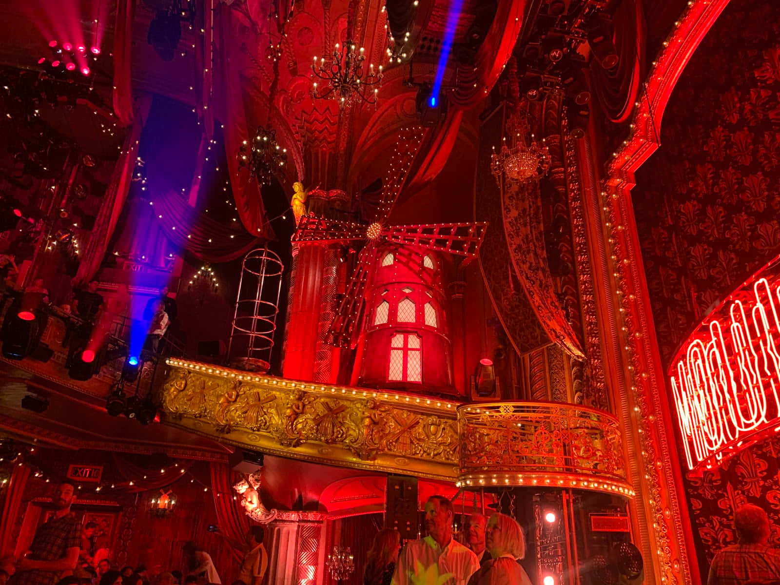 Moulin Rouge, red light, ornate gold balconies, HD Desktop Wallpaper