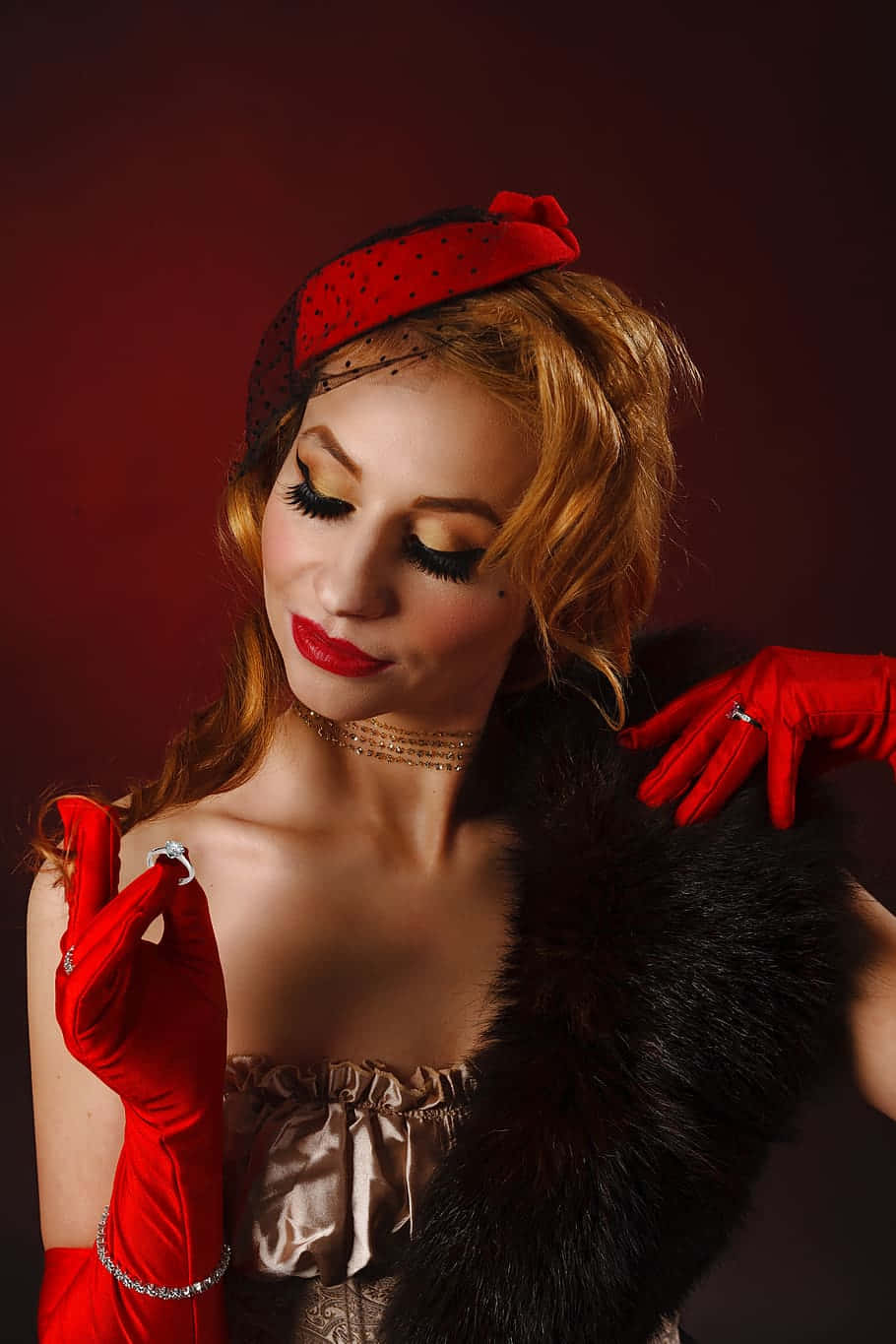 Moulin Rouge, red gloves, polka dot headband, HD Phone Wallpaper